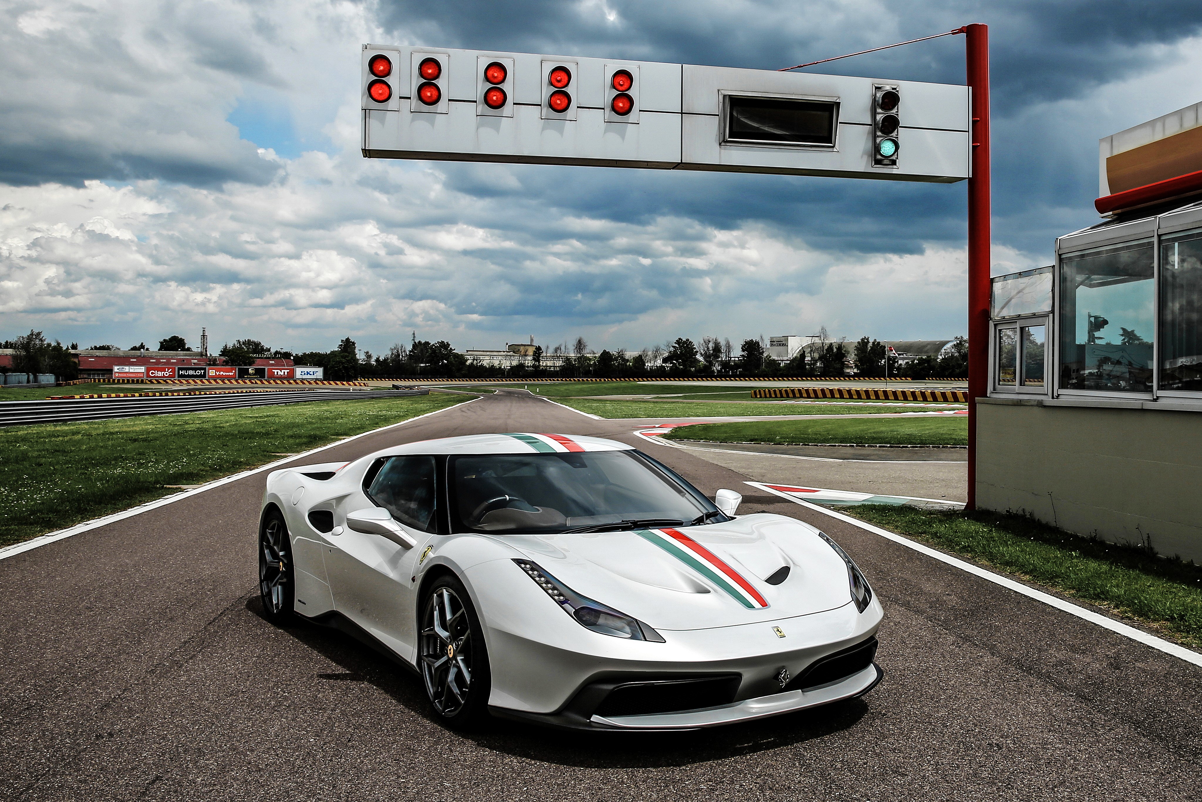 White Ferrari 458 Italia on Race Track HD Wallpaper