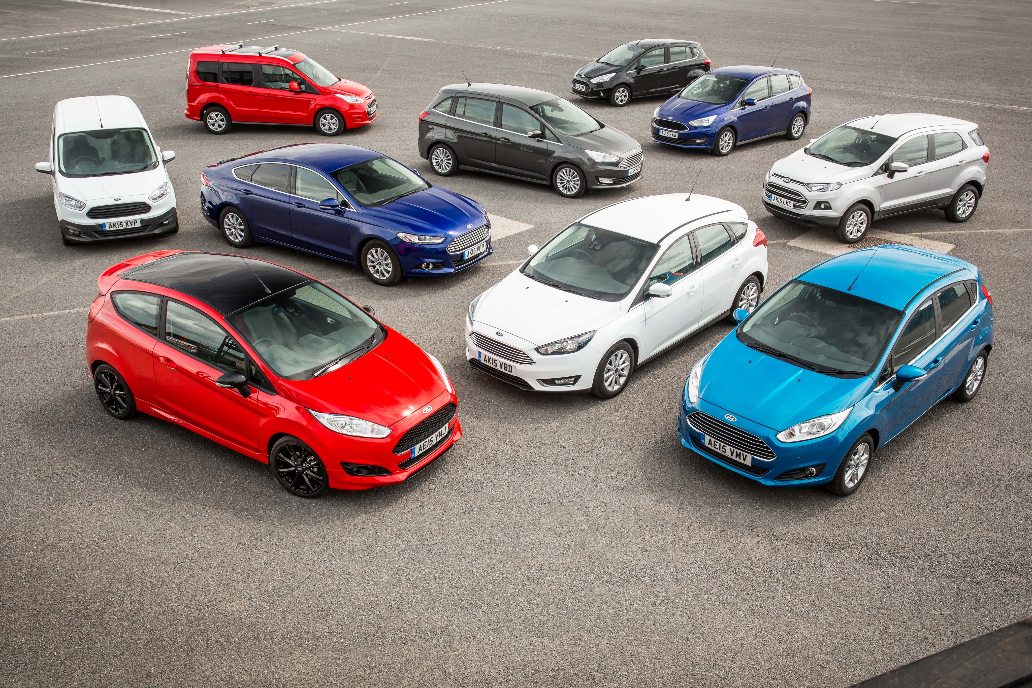 Many Ford Cars Parked on Asphalt HD Wallpaper