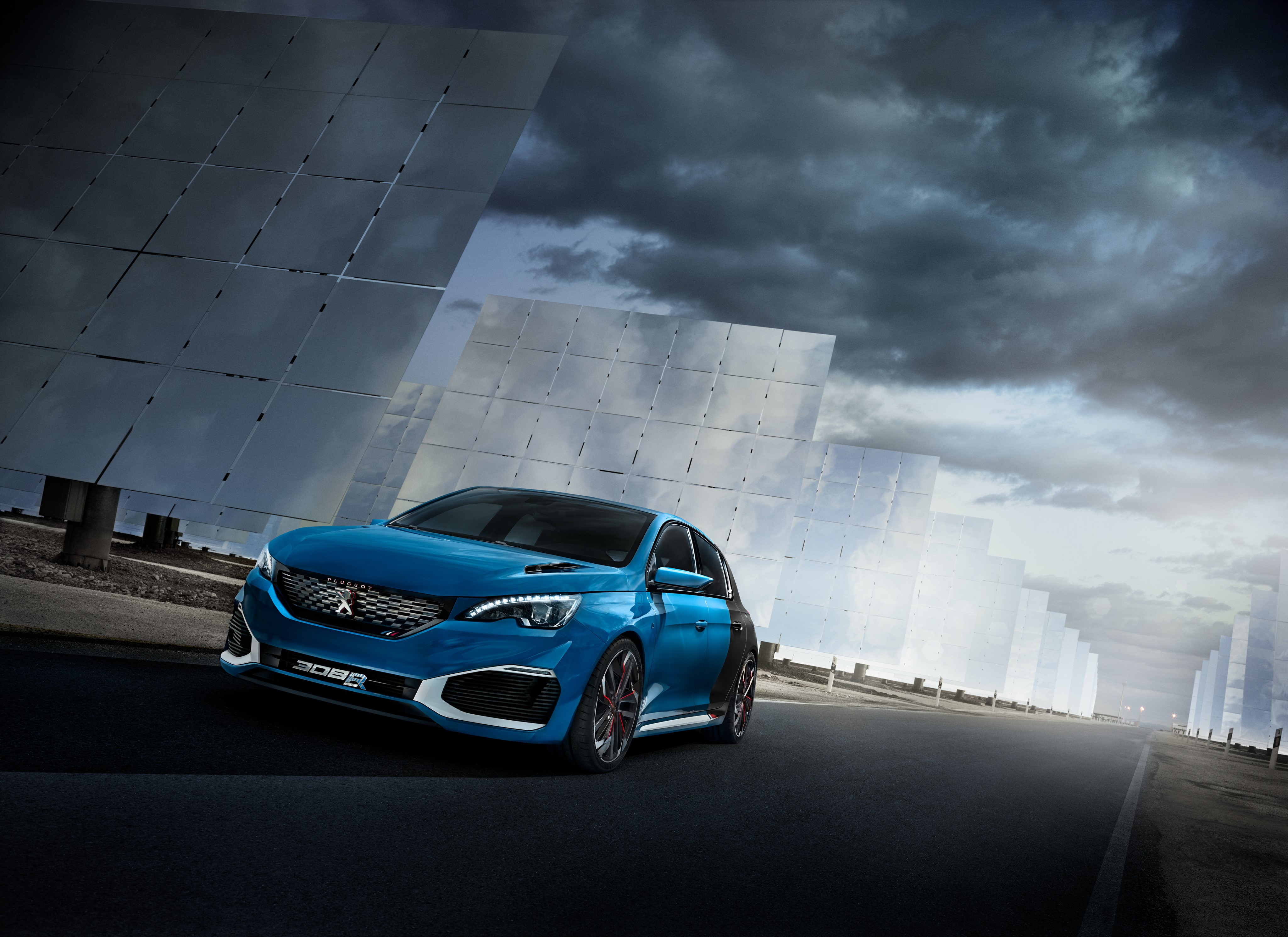 Peugeot 308 R HYbrid Concept car at solar farm HD Wallpaper