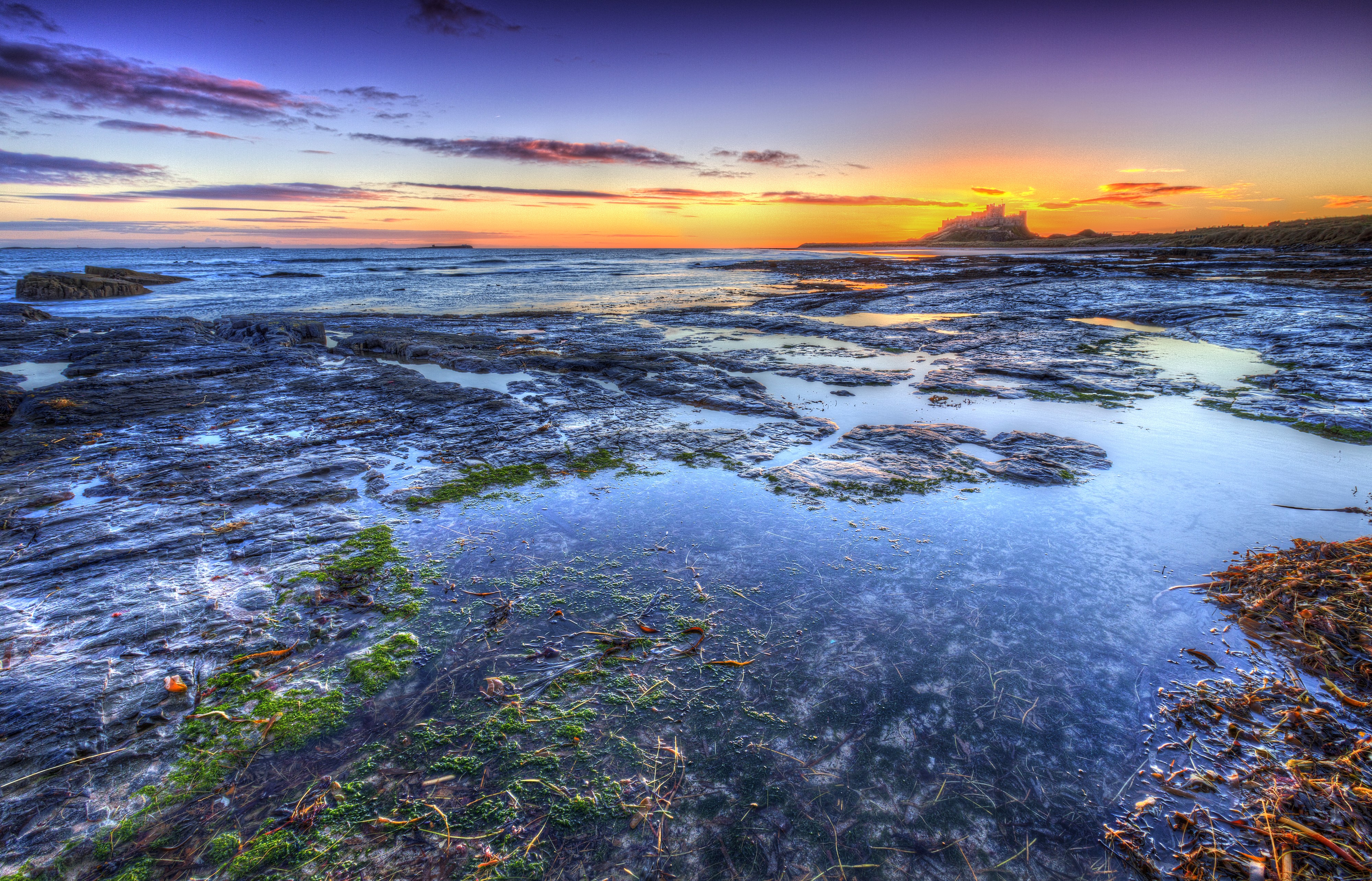 4K Bamburgh Beach England Coast Sunset HD Wallpaper
