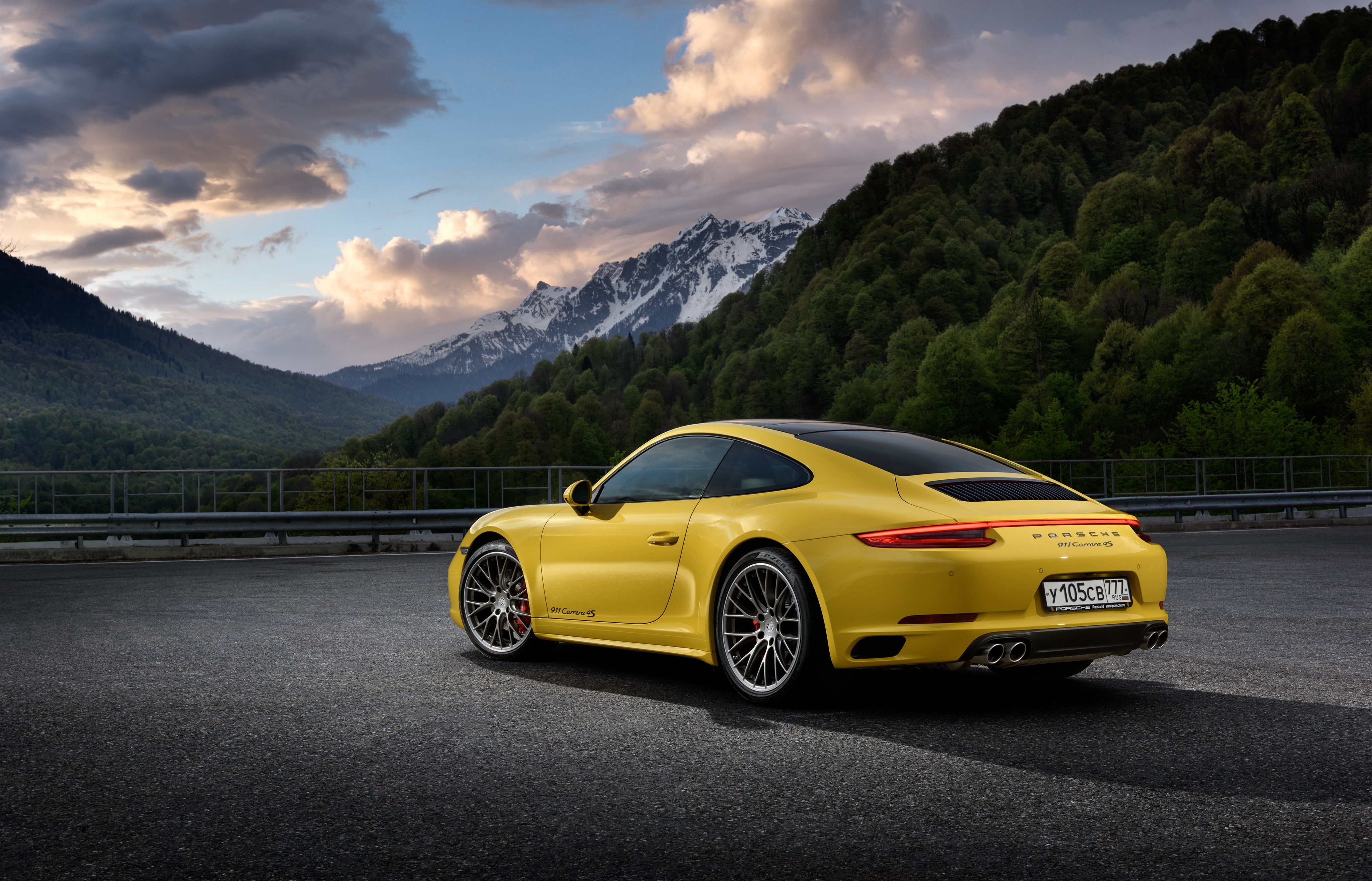 Yellow Porsche 911 Carrera Coupe in Mountains HD Wallpaper