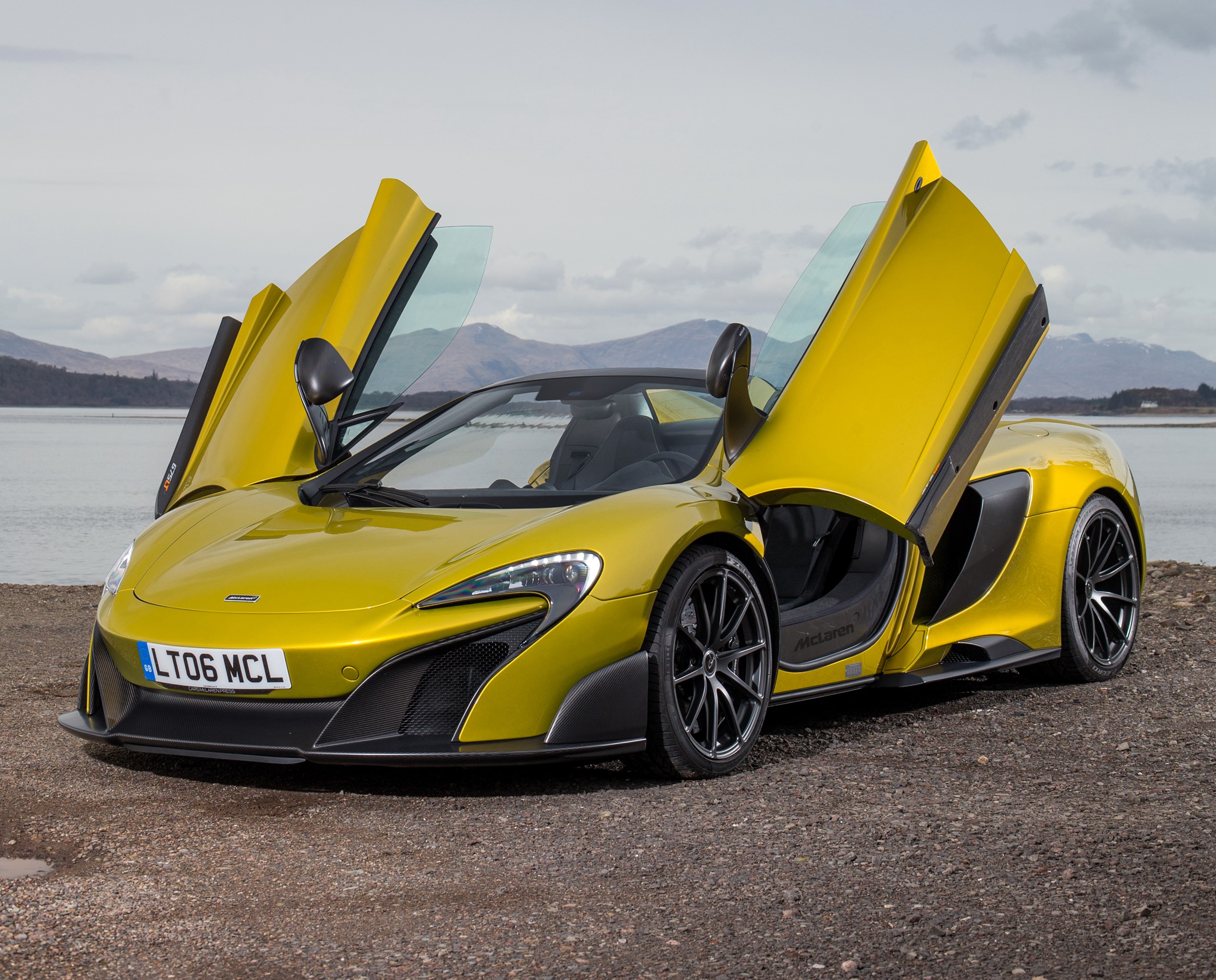 Yellow McLaren 675LT Spider with Doors Open HD Wallpaper