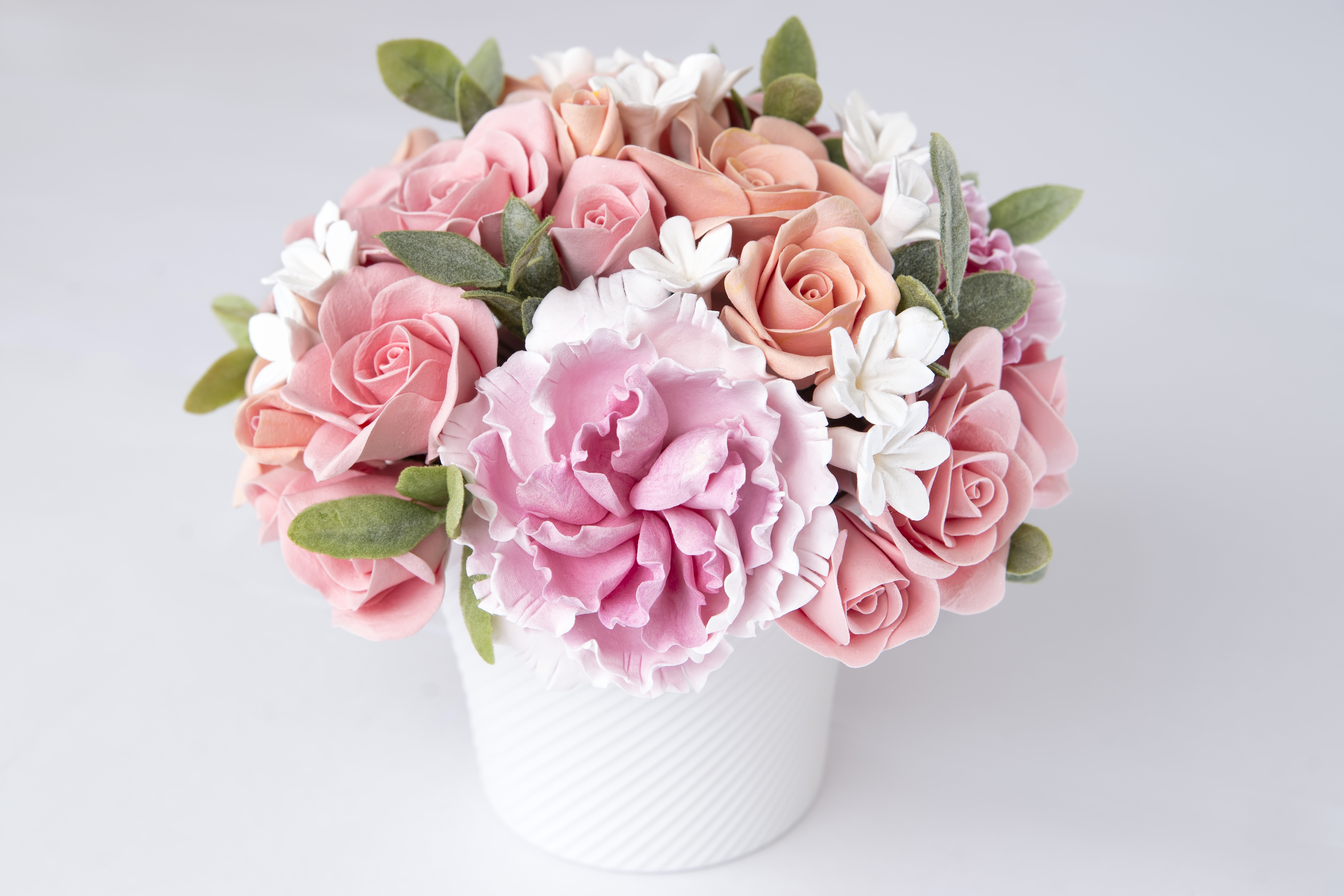 Bouquet of Pink and Peach Roses and Peonies HD Wallpaper