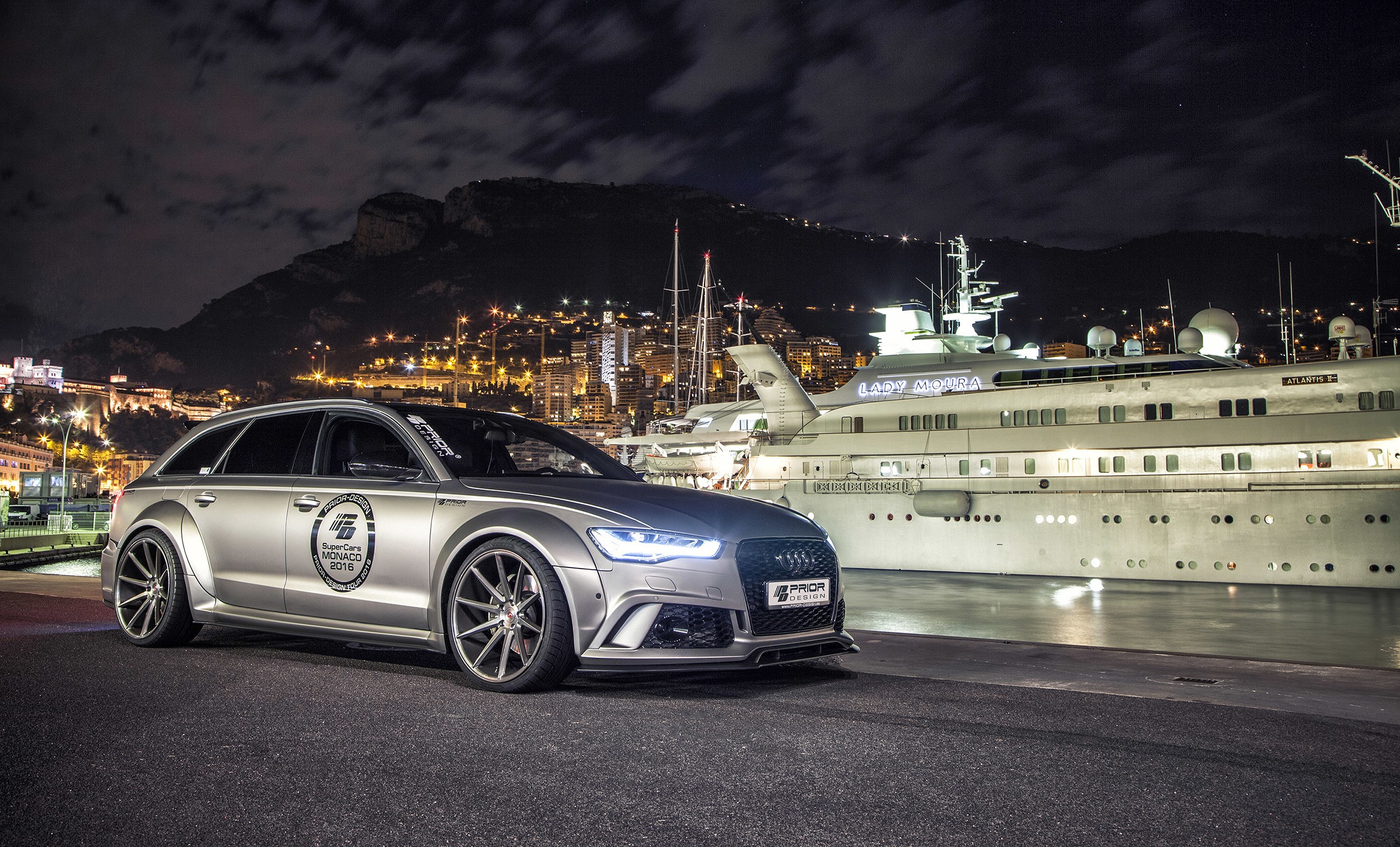 Prior-Design PD600R RS 6 Avant Audi at Night in Monaco HD Wallpaper