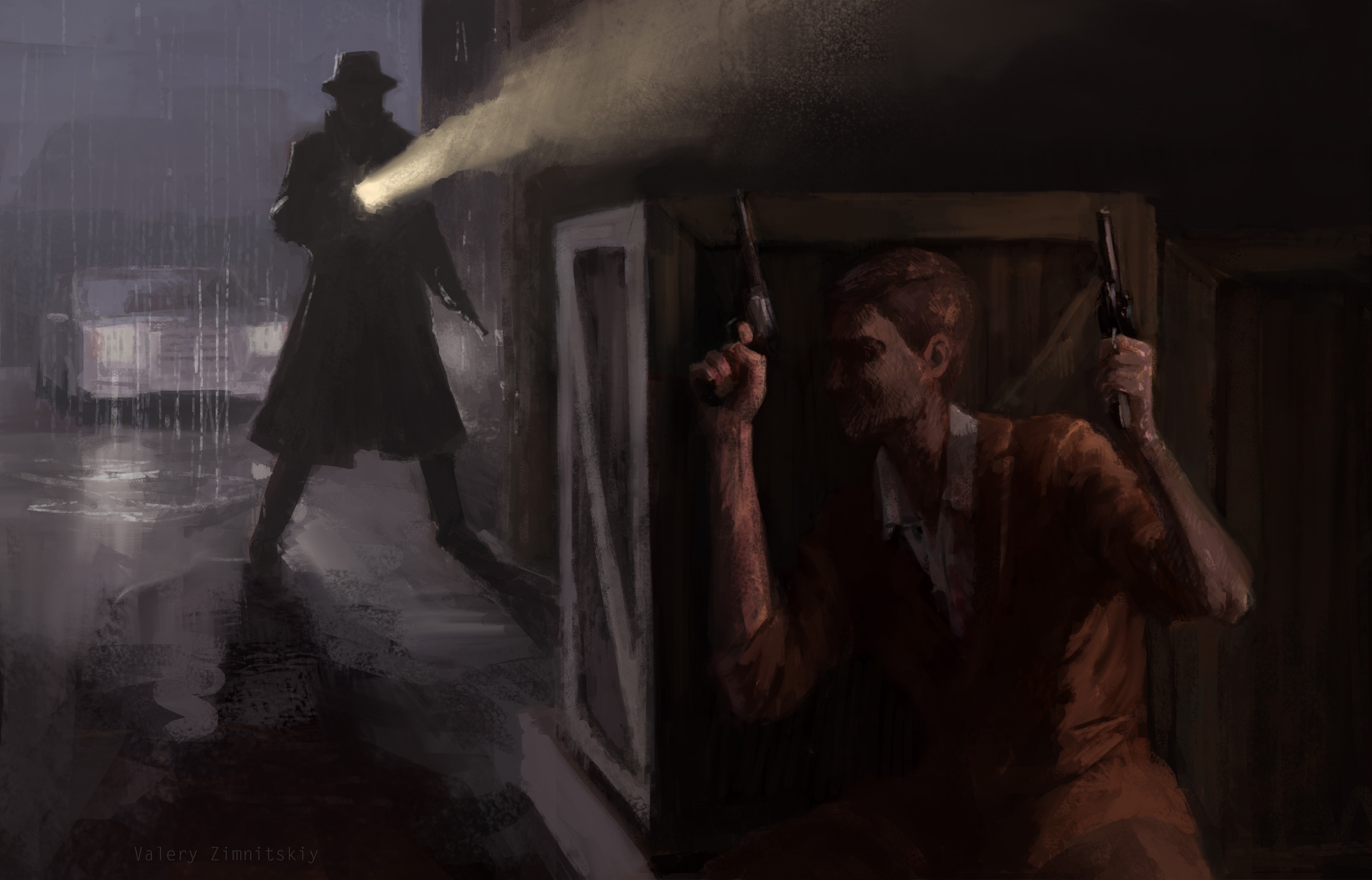 Men with pistols in the rain HD Wallpaper