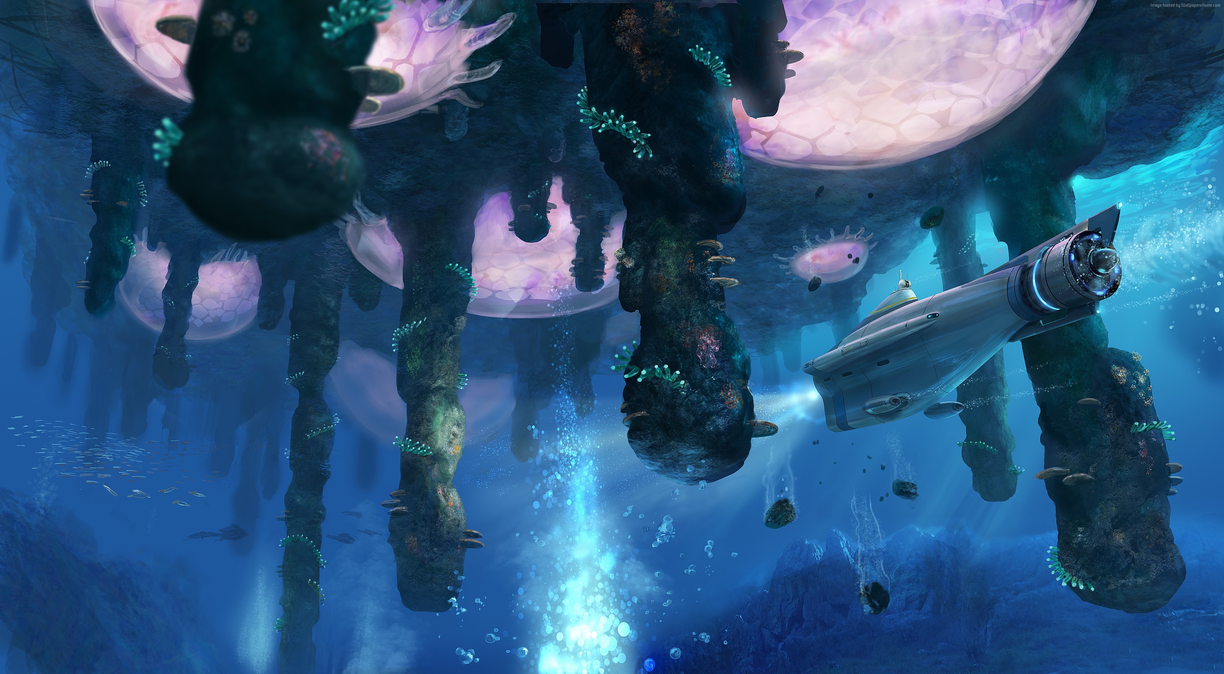 Subnautica 4K Underwater World with Submarine HD Wallpaper