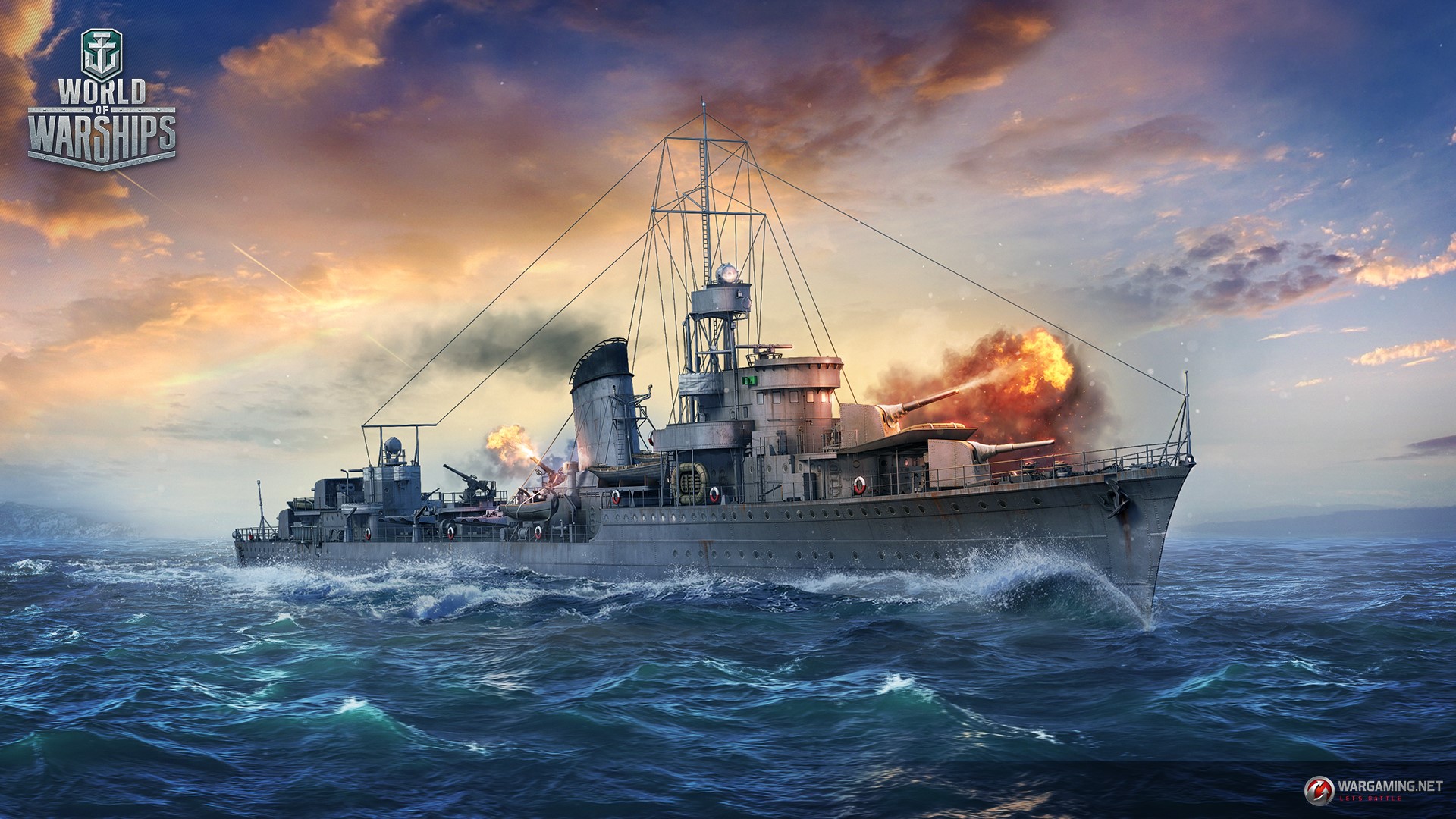 The destroyer Blyskawica in World of Warships firing HD Wallpaper