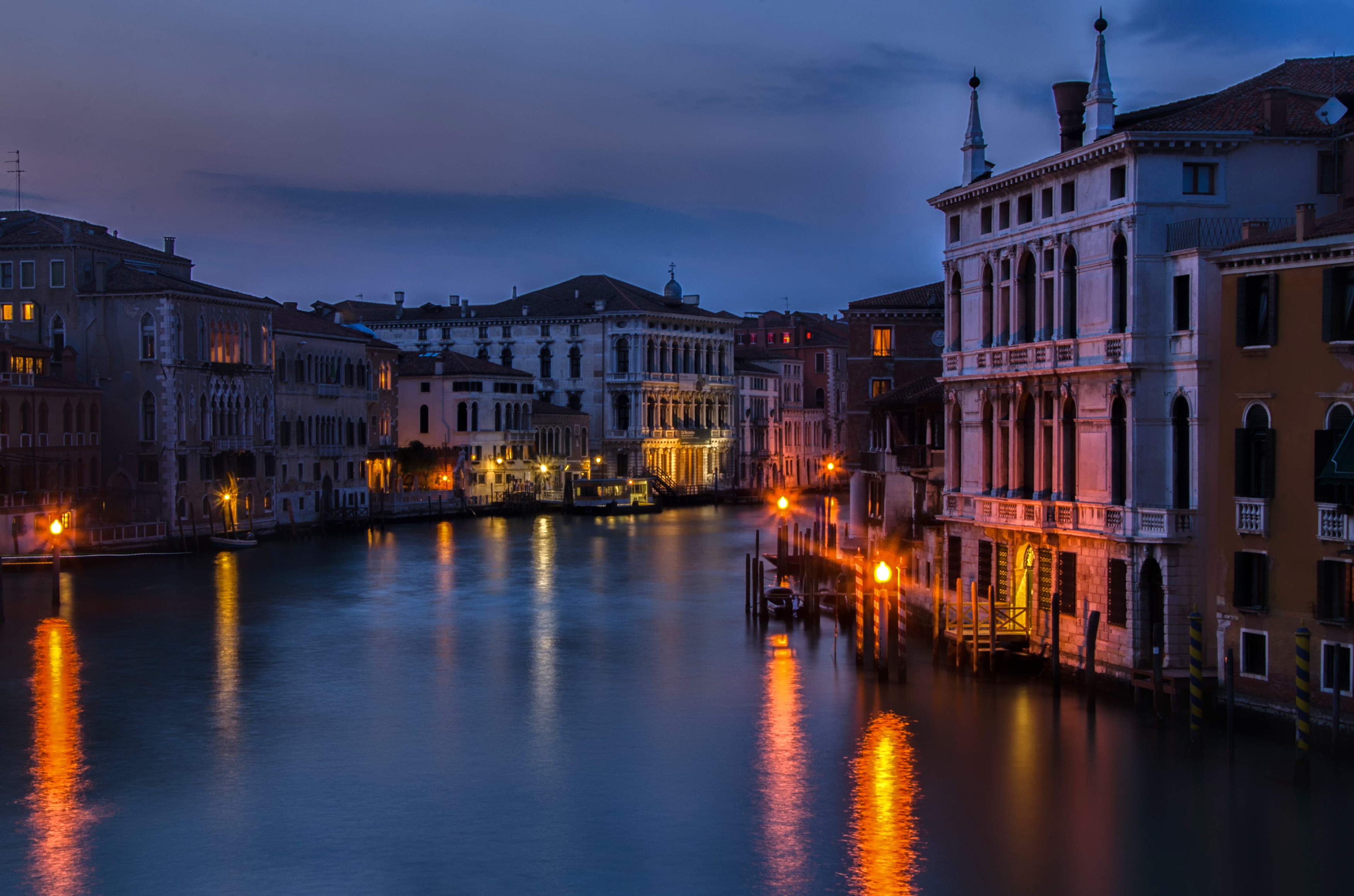Venice canal at night with illuminated buildings HD Wallpaper