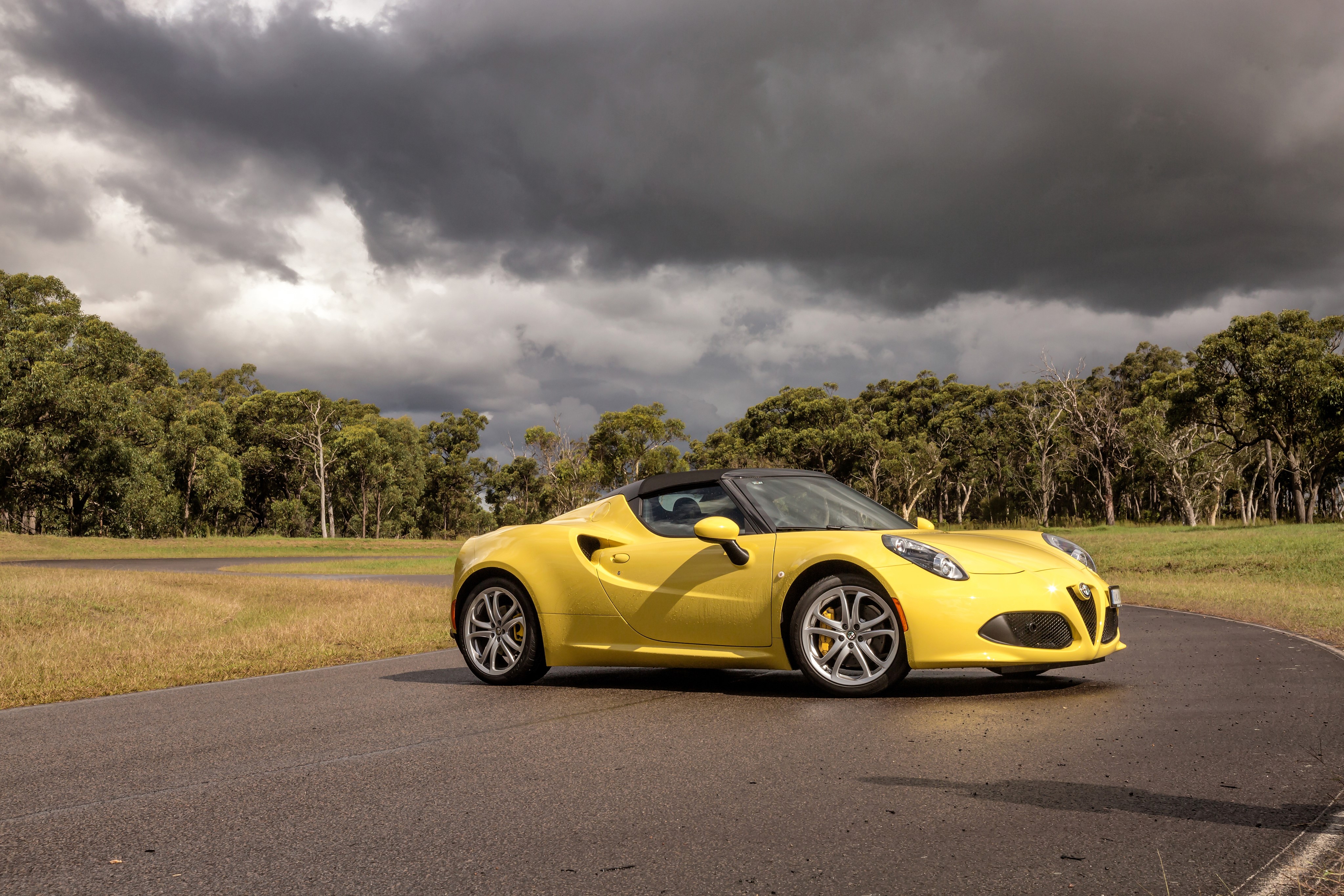 Yellow Alfa Romeo 4C Spider Cabriolet HD Wallpaper