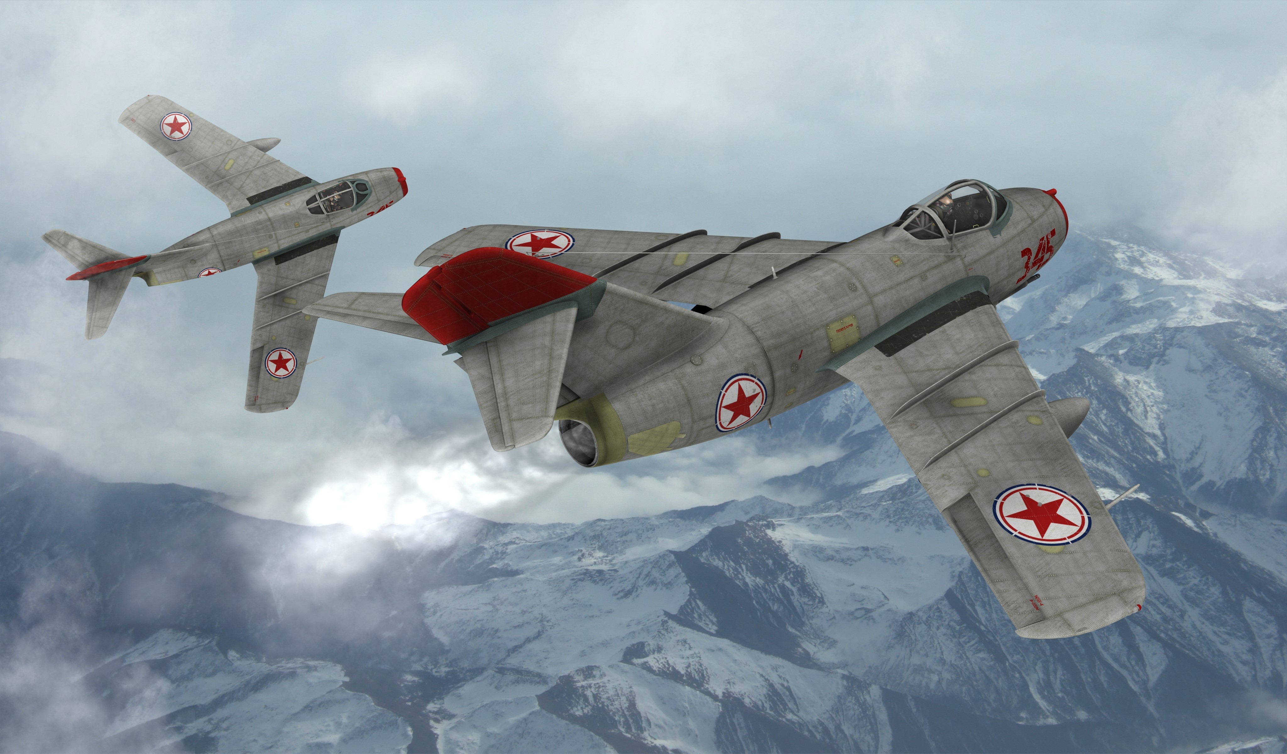 Two MIG 15 Fighter Airplanes Flying Over Mountains HD Wallpaper