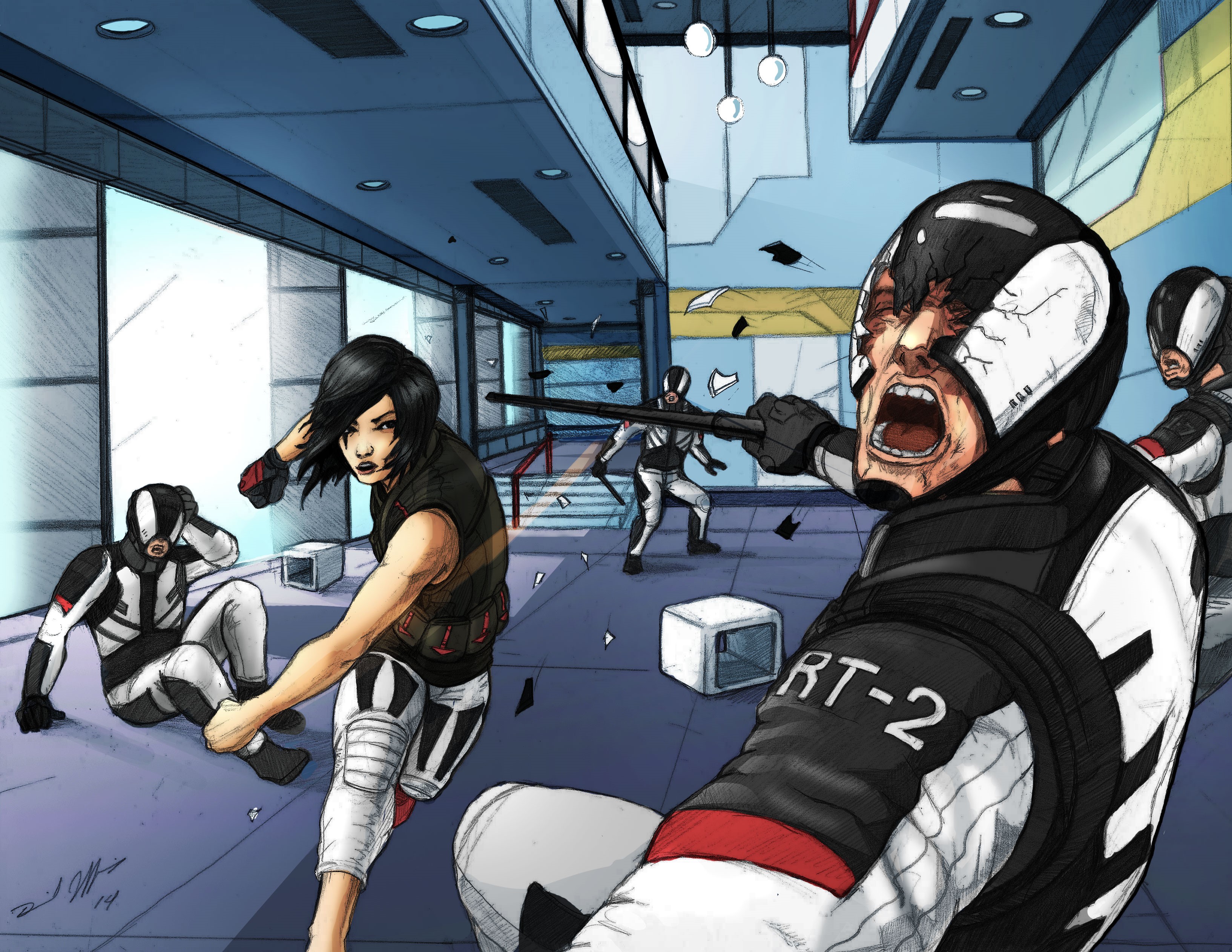 Faith Connors from Mirror's Edge fighting guards HD Wallpaper