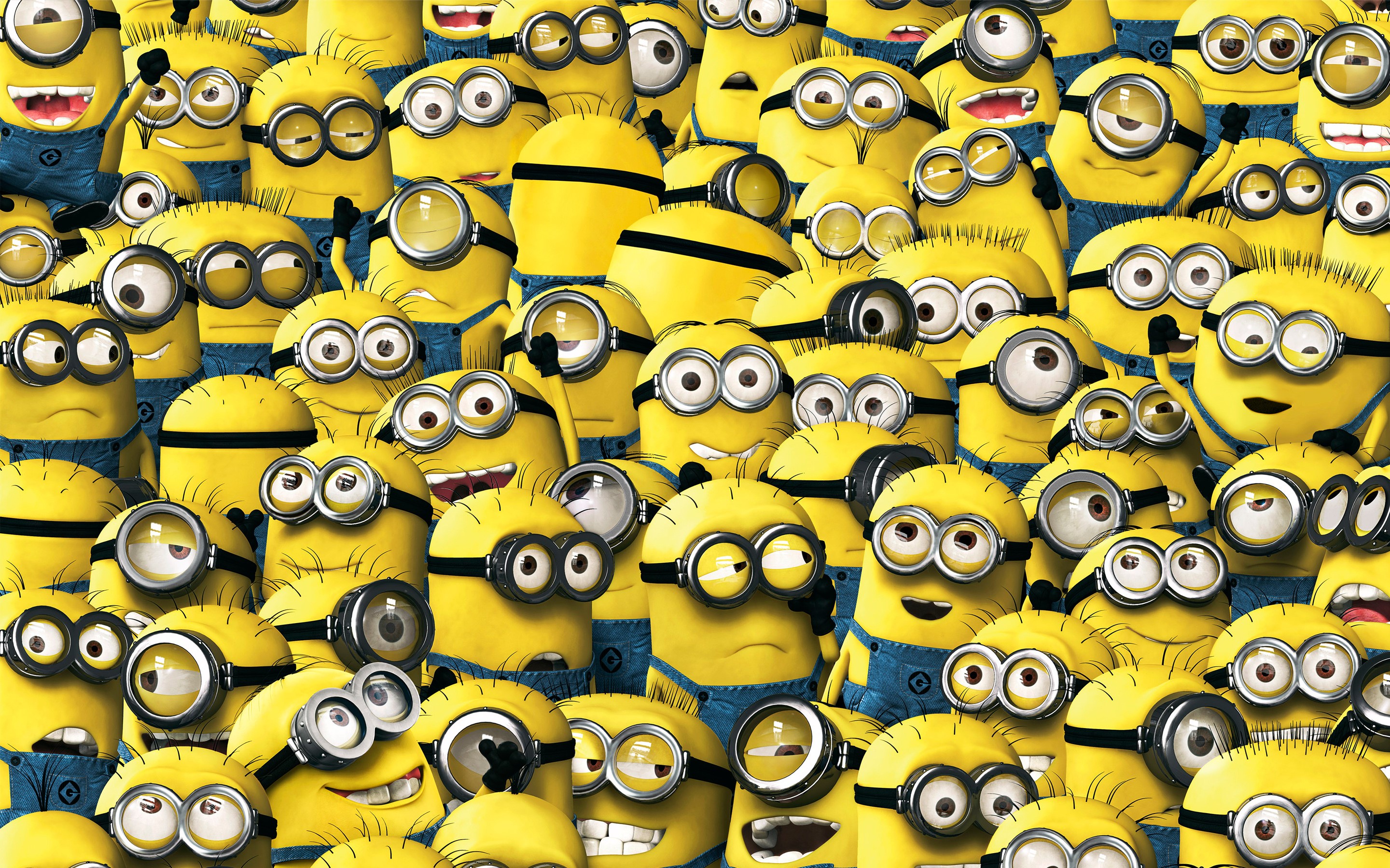 Crowd of Cheerful Minions in Blue Overalls HD Wallpaper