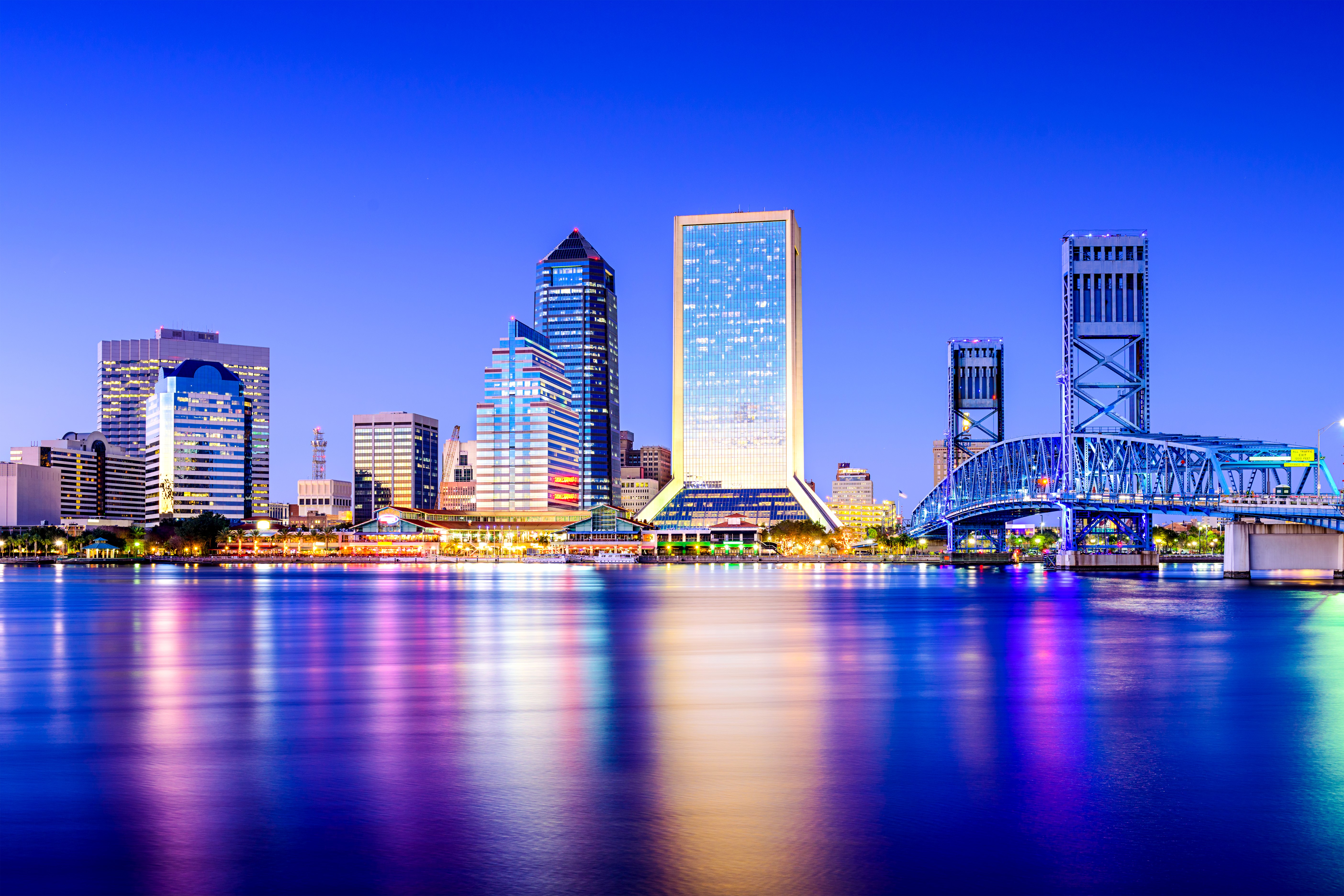 Jacksonville Skyline and Bridge at Dusk HD Wallpaper
