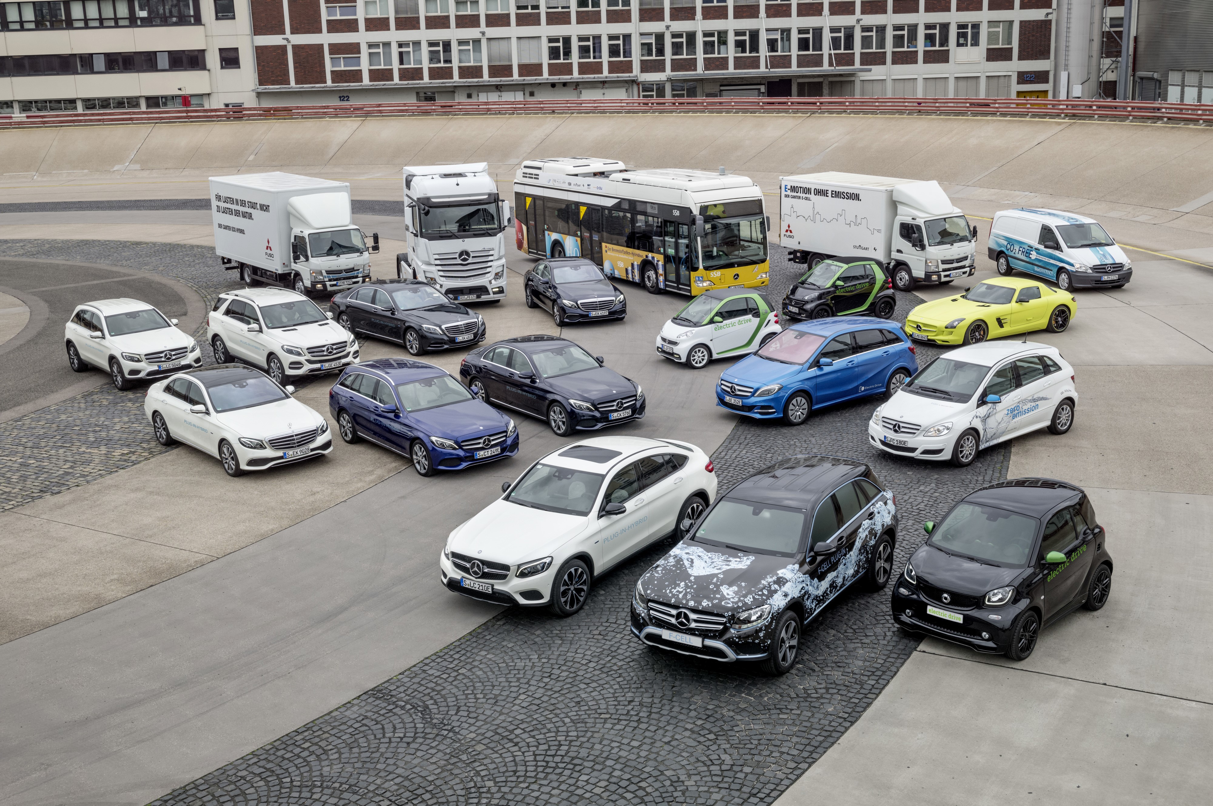 Many Mercedes-Benz vehicles and trucks HD Wallpaper