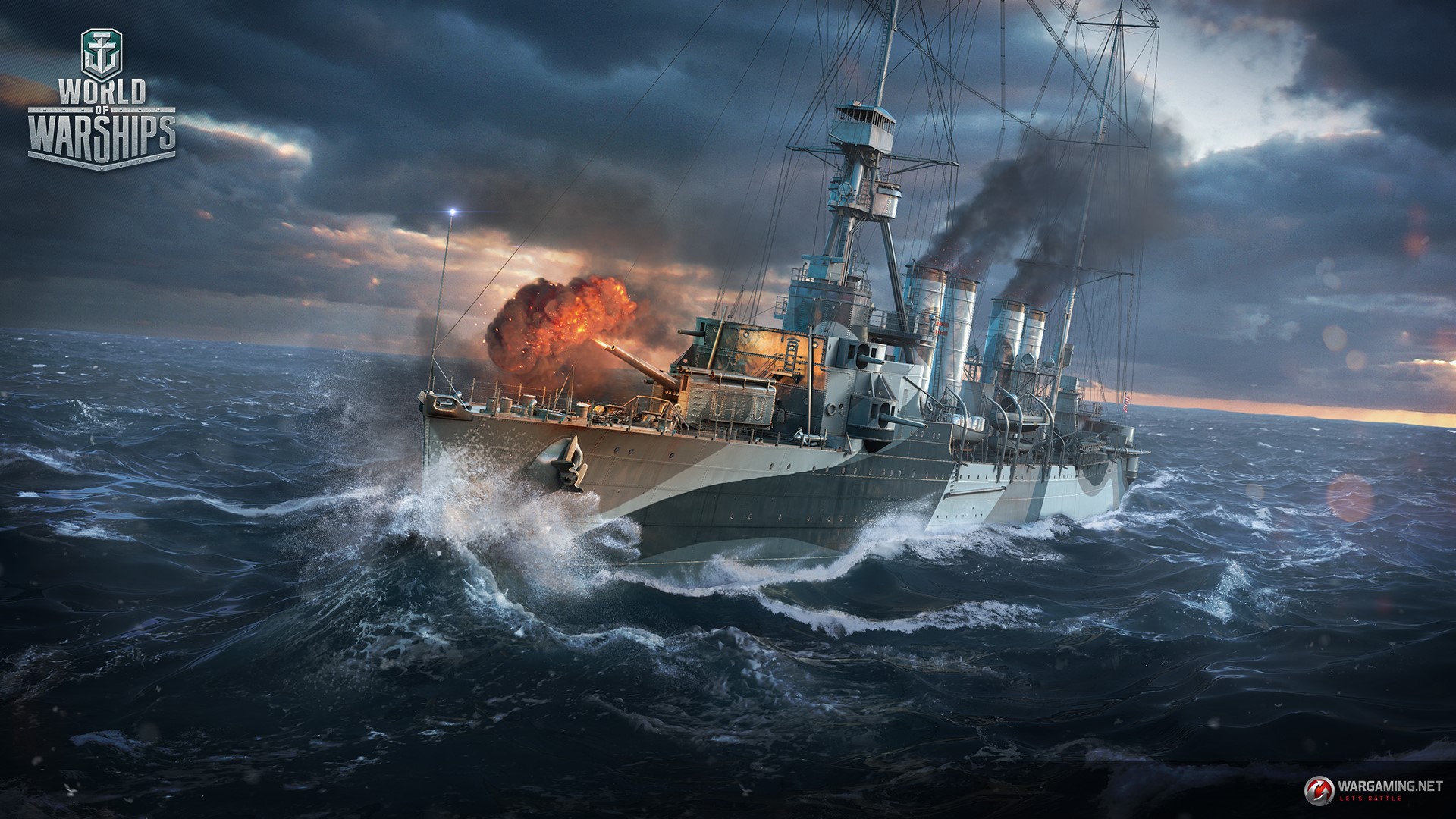 World of Warships: USS Marblehead in stormy seas HD Wallpaper