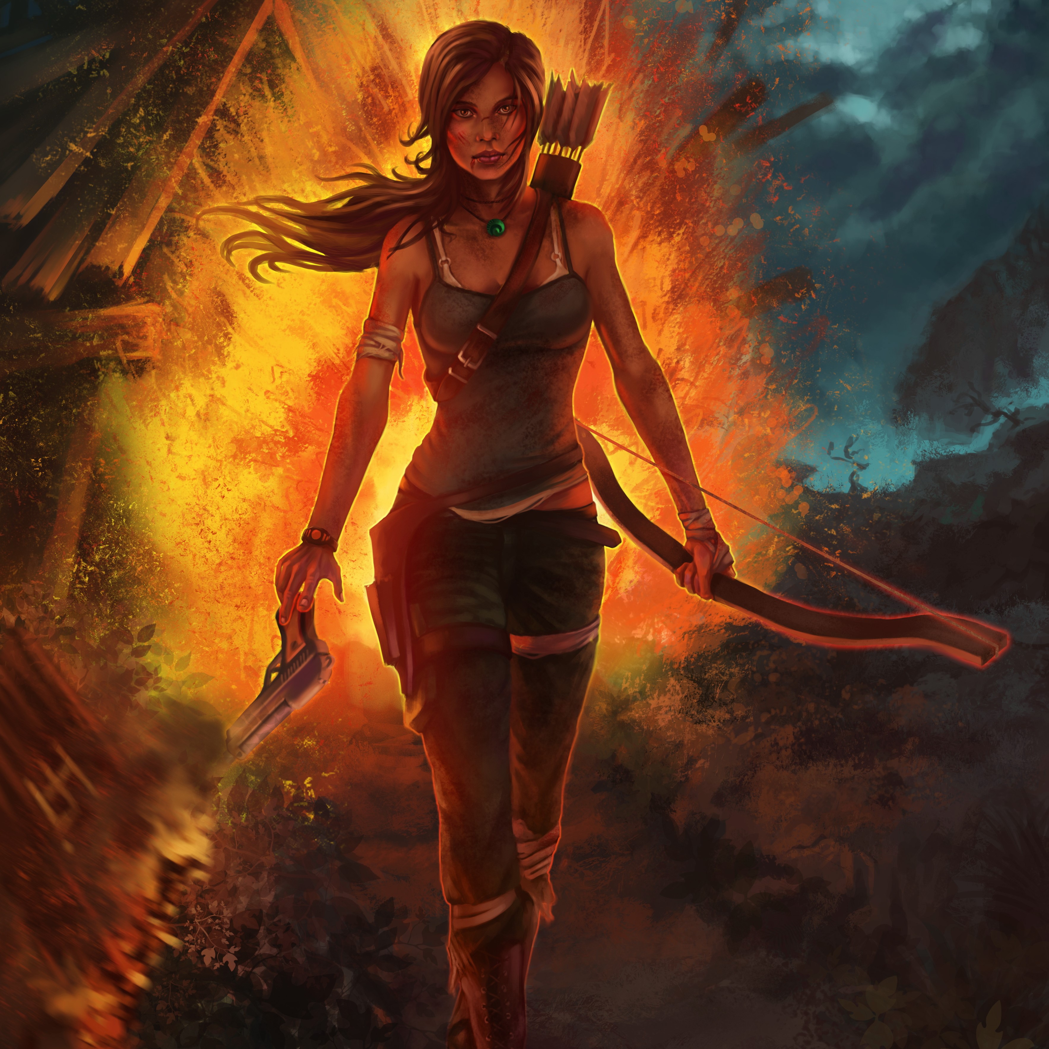 Lara Croft from Tomb Raider 2013 with bow and gun HD Wallpaper