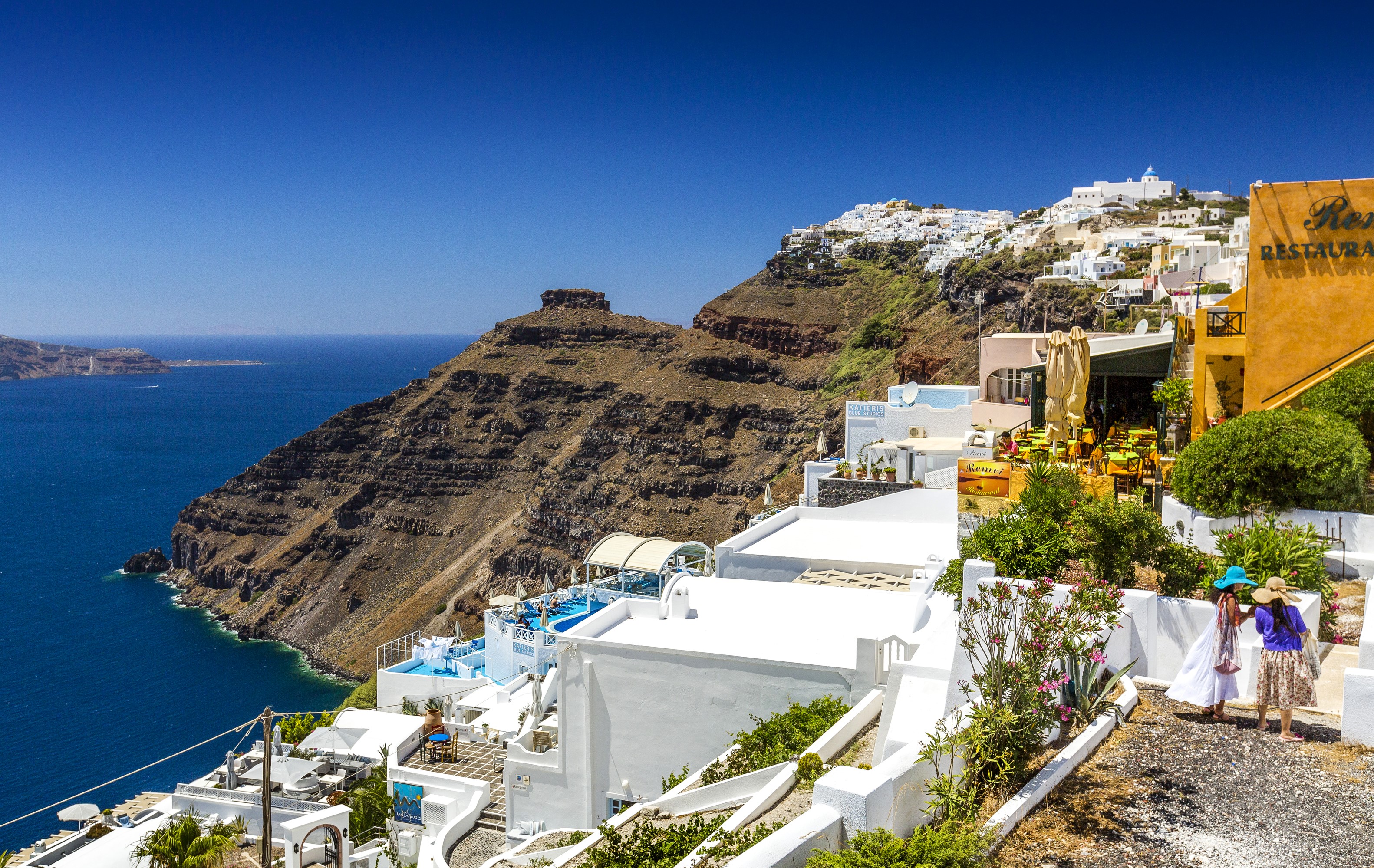 Santorini Greece Coastline with White Houses and Blue Sea HD Wallpaper