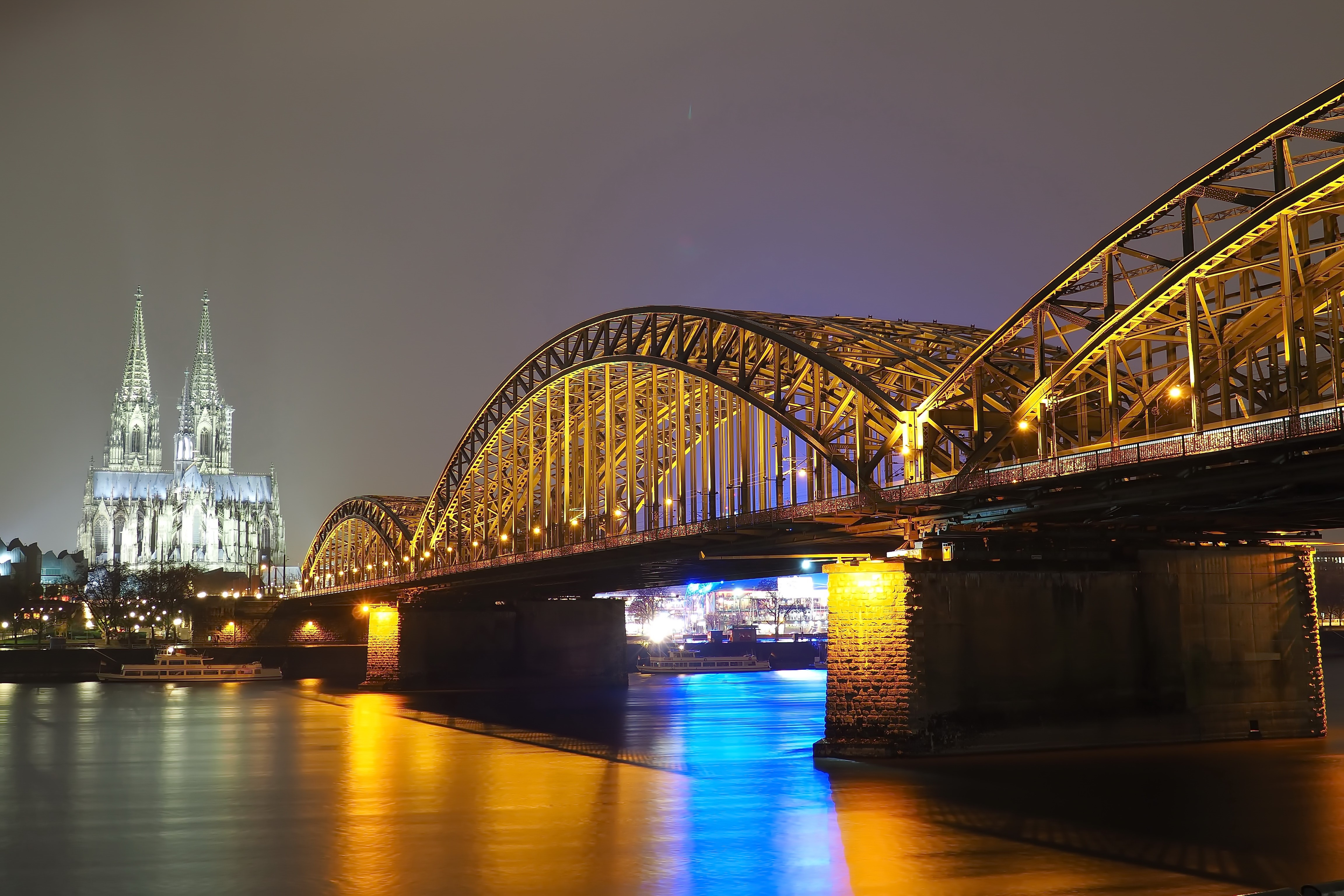 Cologne Cathedral and Hohenzollern Bridge at Night HD Wallpaper