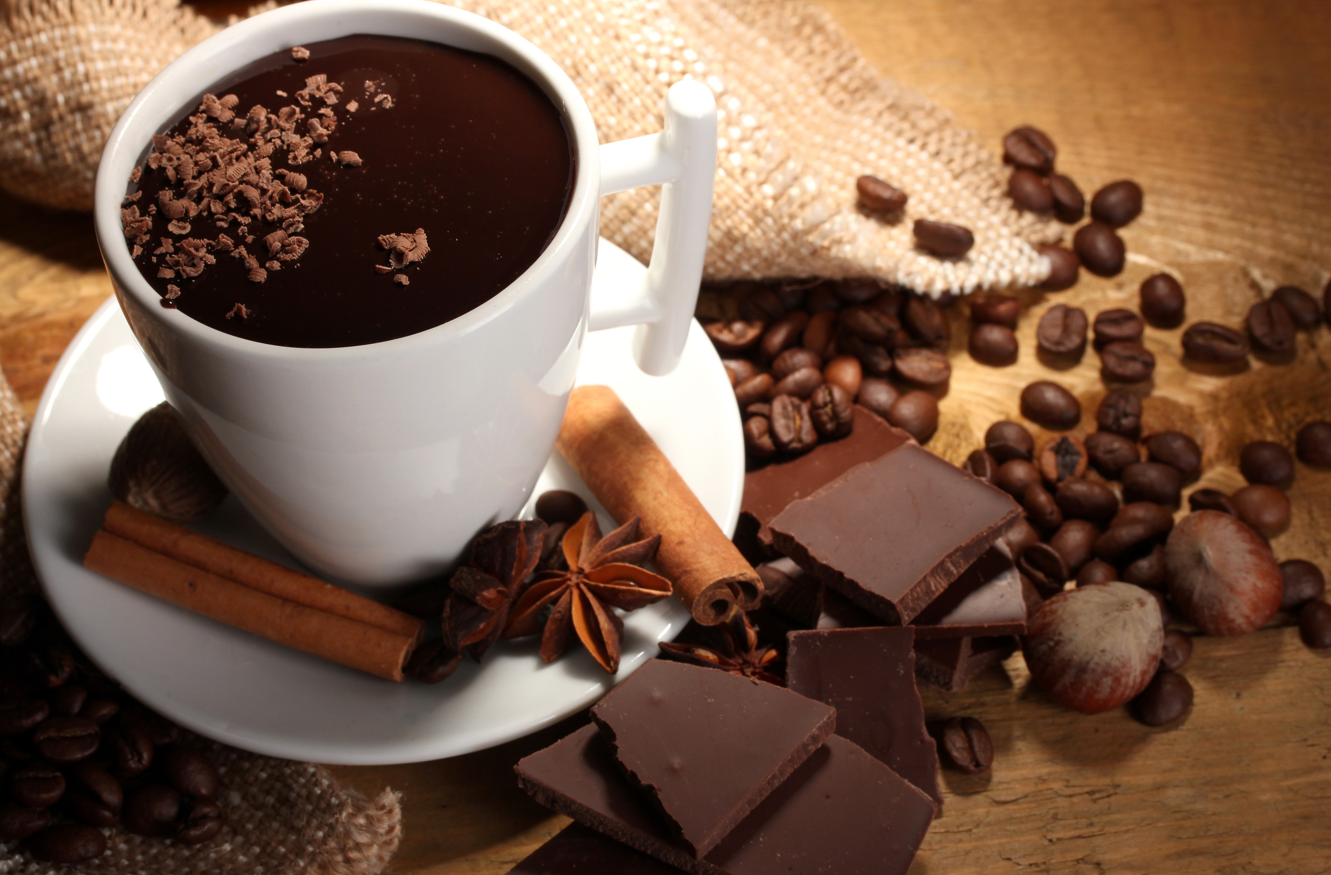 Hot Chocolate with Cinnamon and Chocolate Bars HD Wallpaper