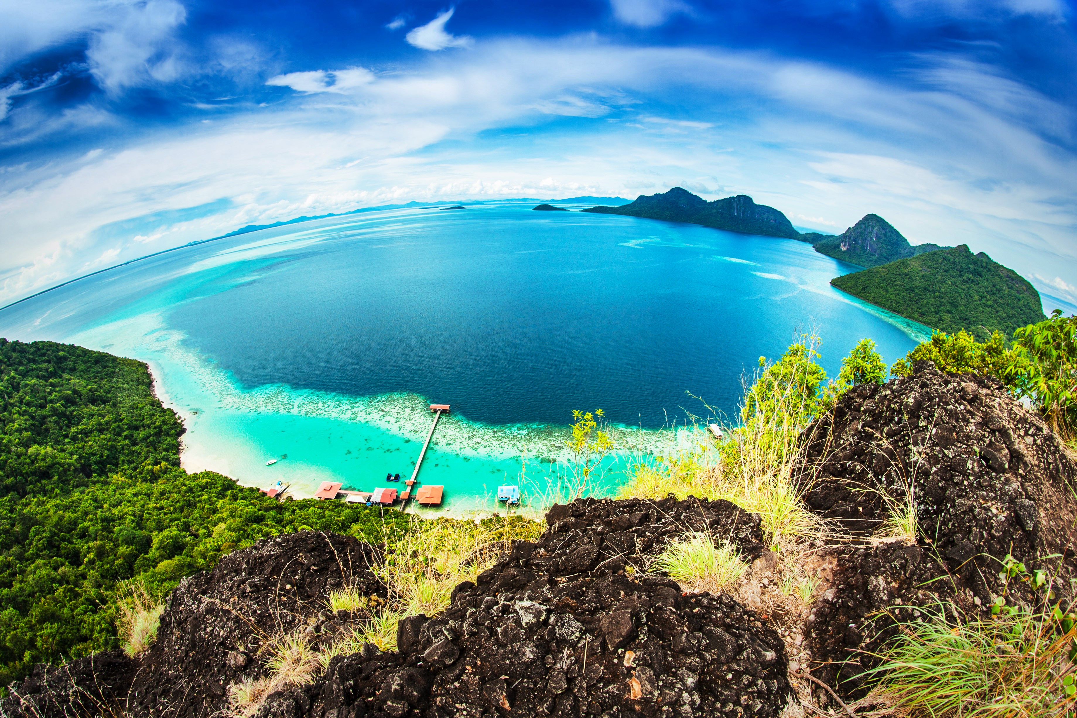 Bohey Dulang Island, Malaysia: Aerial View of Tropical Coastline HD Wallpaper