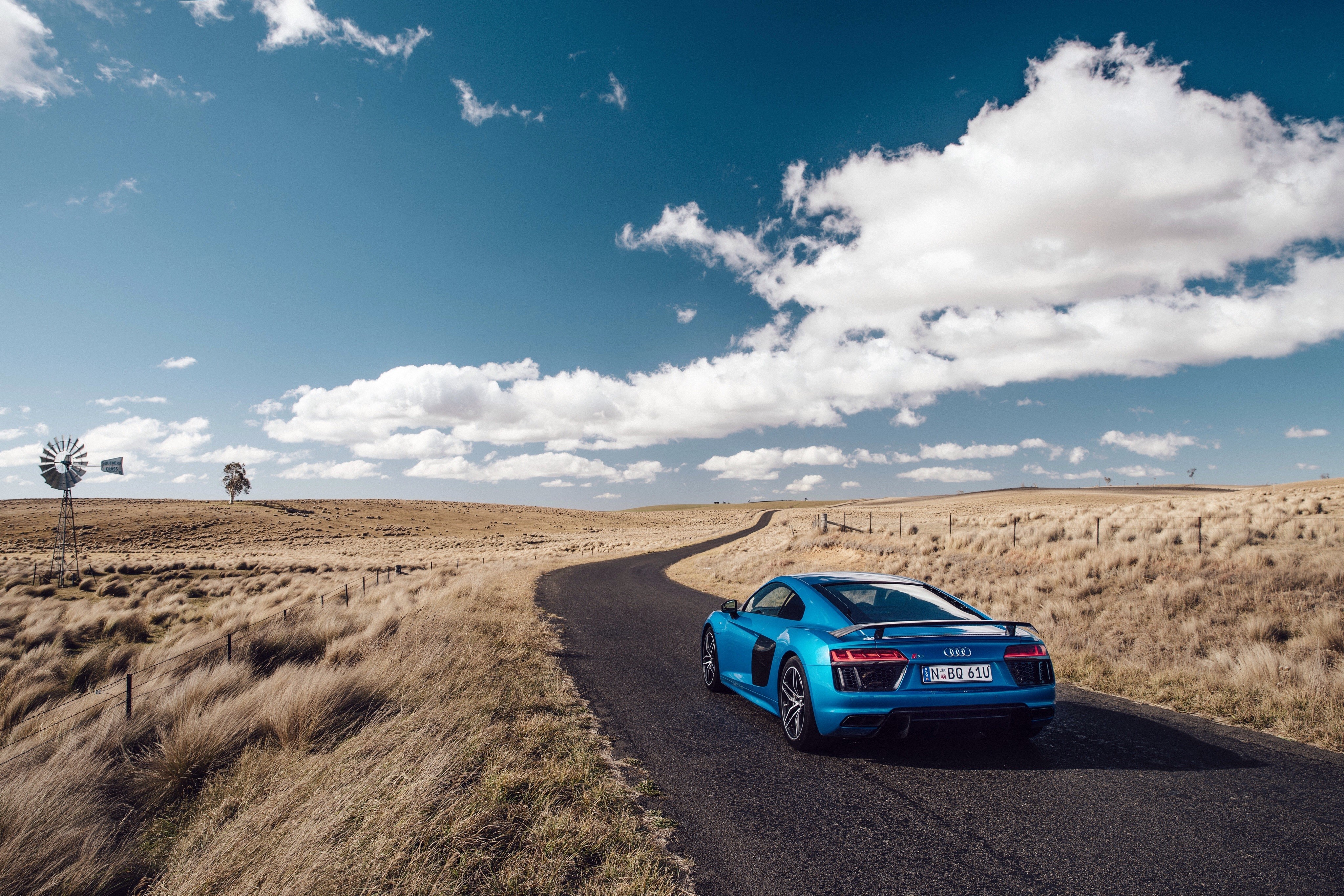 Audi R8 V10 Plus on a country road HD Wallpaper