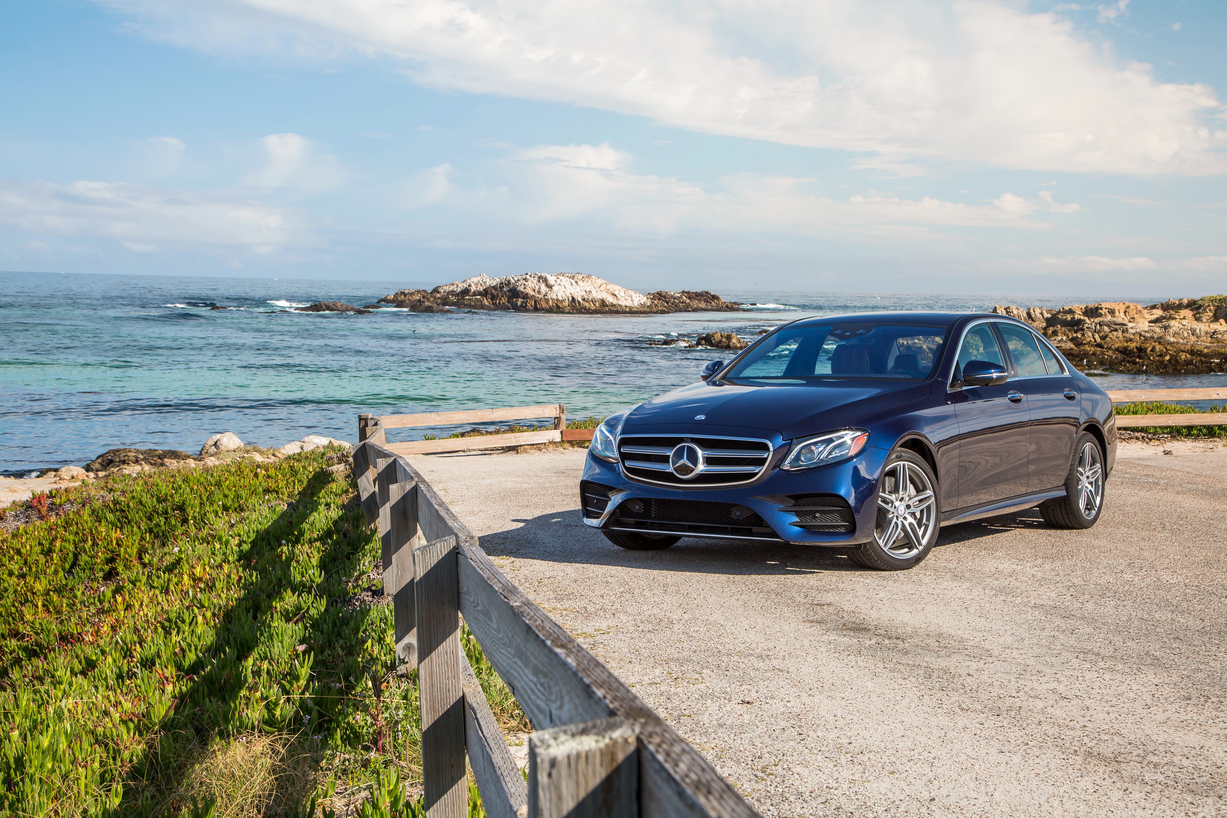 4K 2017 Mercedes-Benz E 300 4MATIC AMG Line on Coast HD Wallpaper