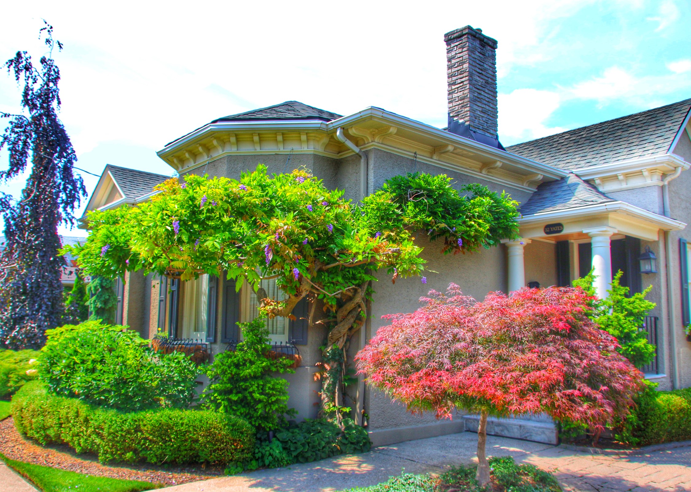 House with Wisteria and Japanese Maple in St. Catharines, Ontario HD Wallpaper