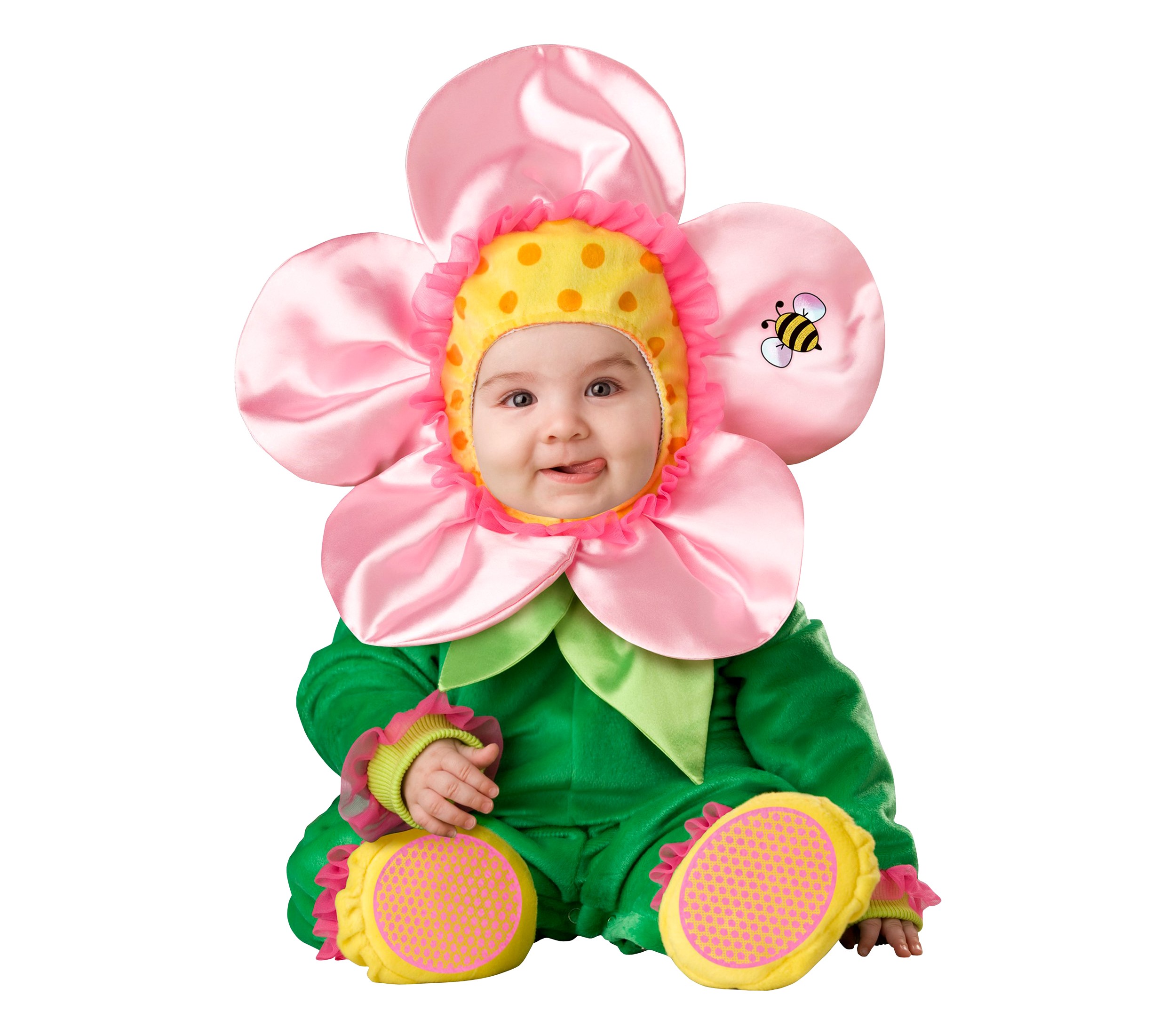 Baby in a flower costume with a bee patch HD Wallpaper