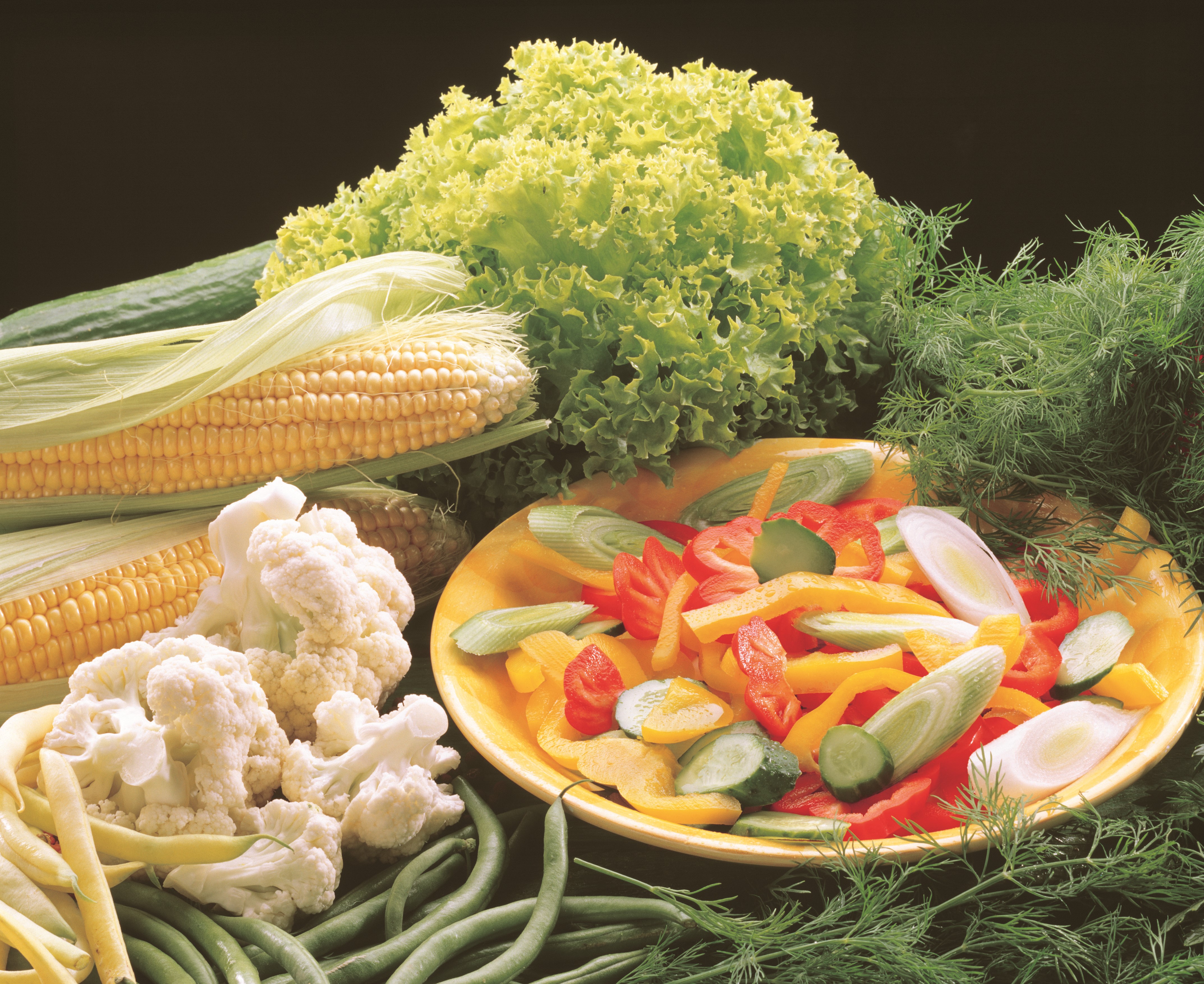 4K Vegetables with Corn, Dill, and Salad HD Wallpaper