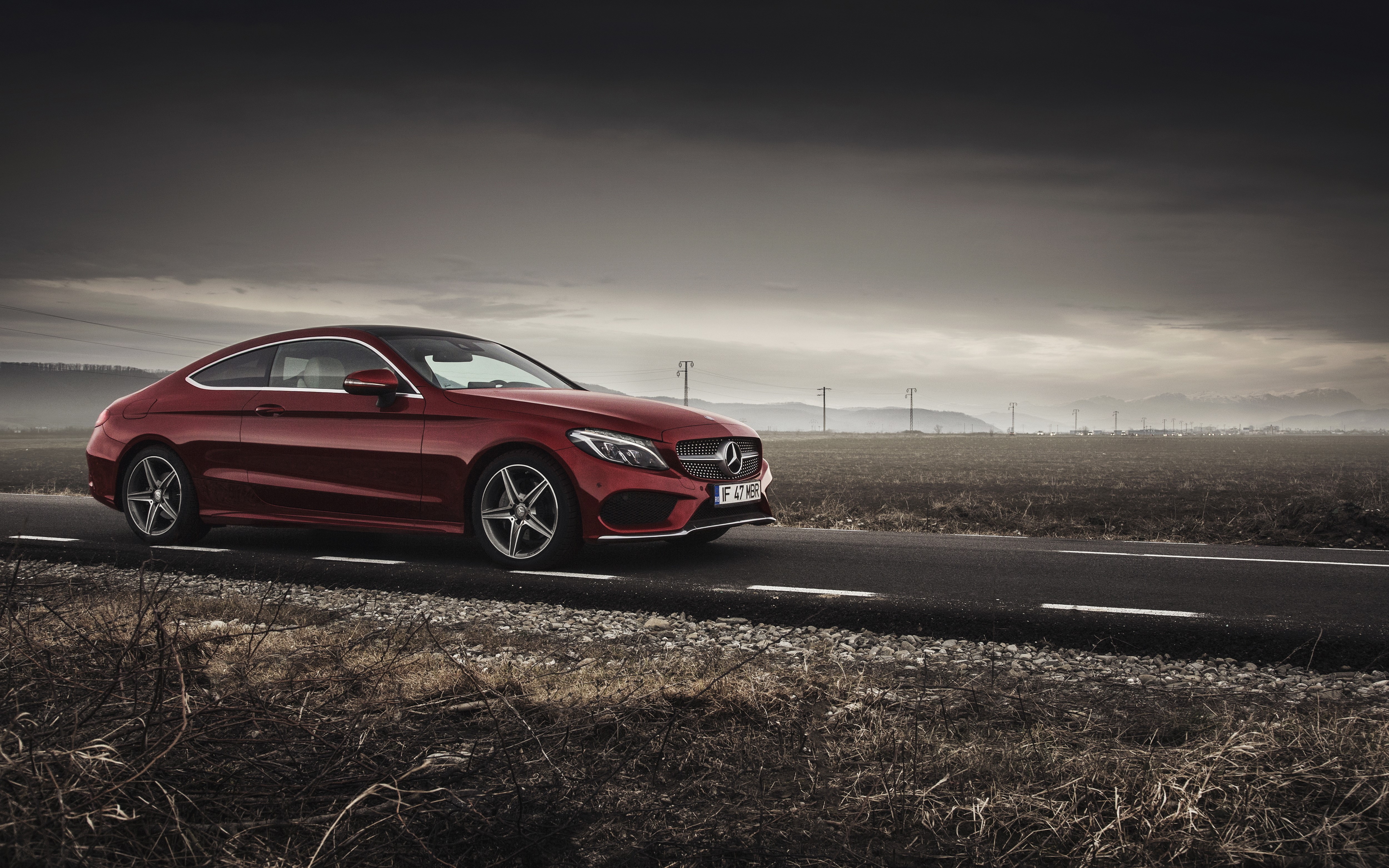 Mercedes-Benz C Class Coupe Wine Color HD Wallpaper