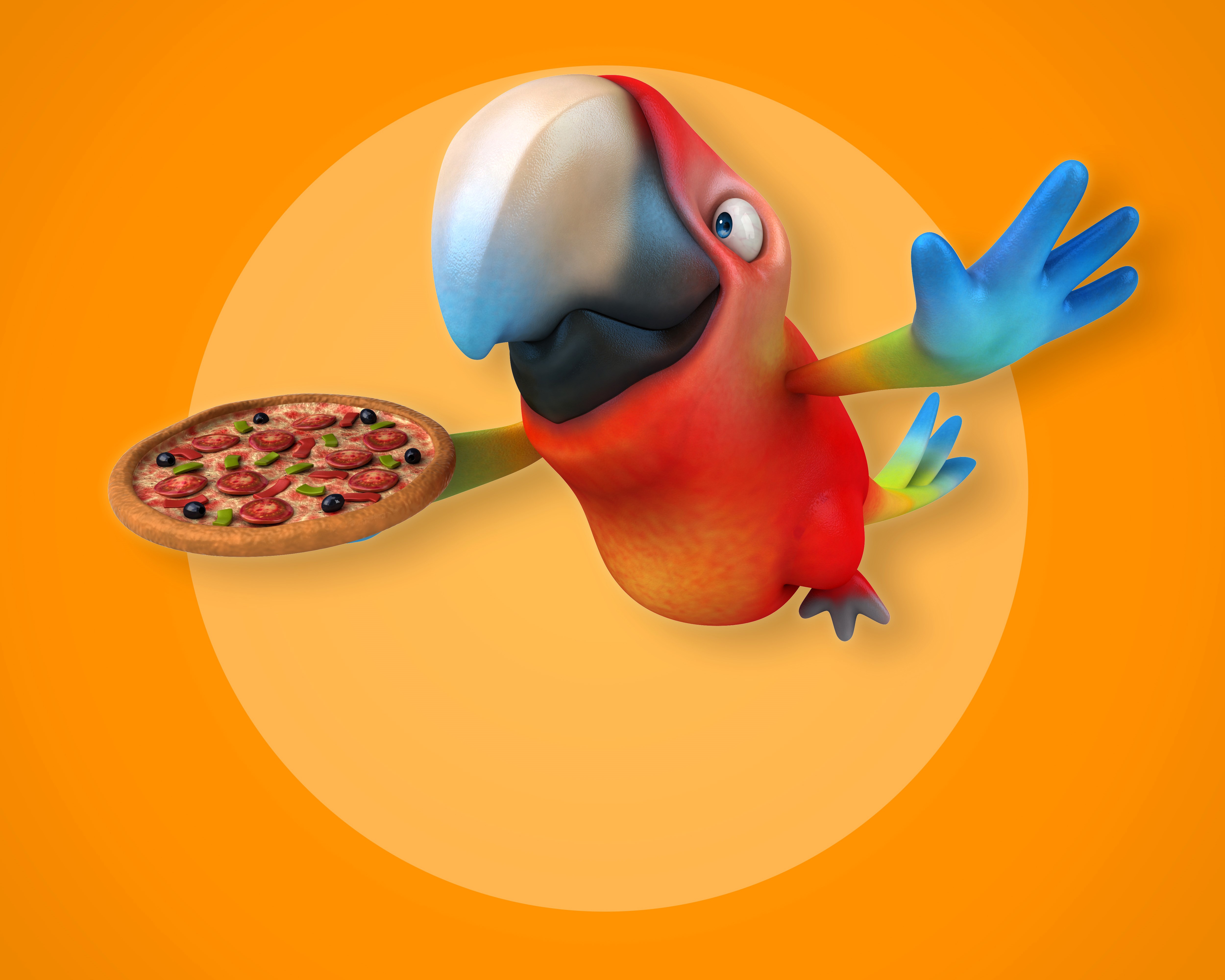 Parrot holding a pizza HD Wallpaper