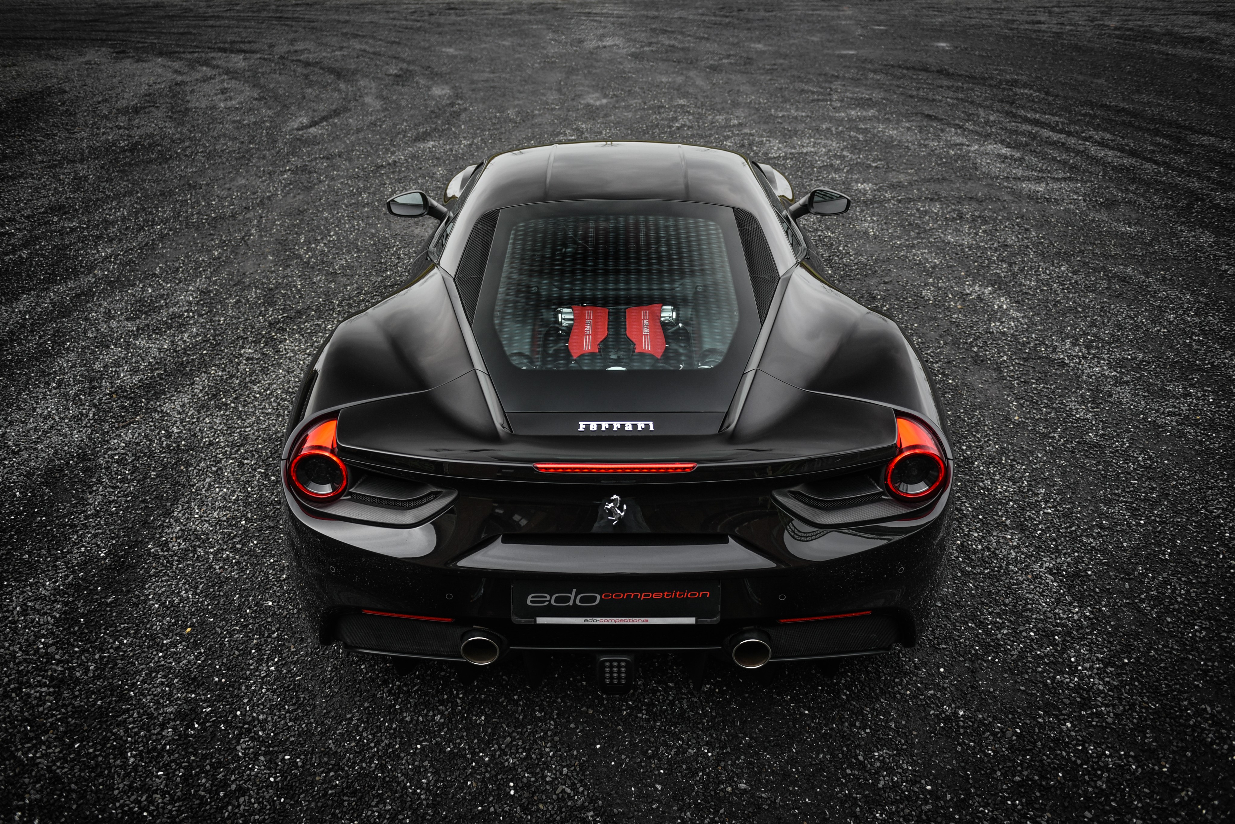 Black Ferrari 488 GTB from the back HD Wallpaper