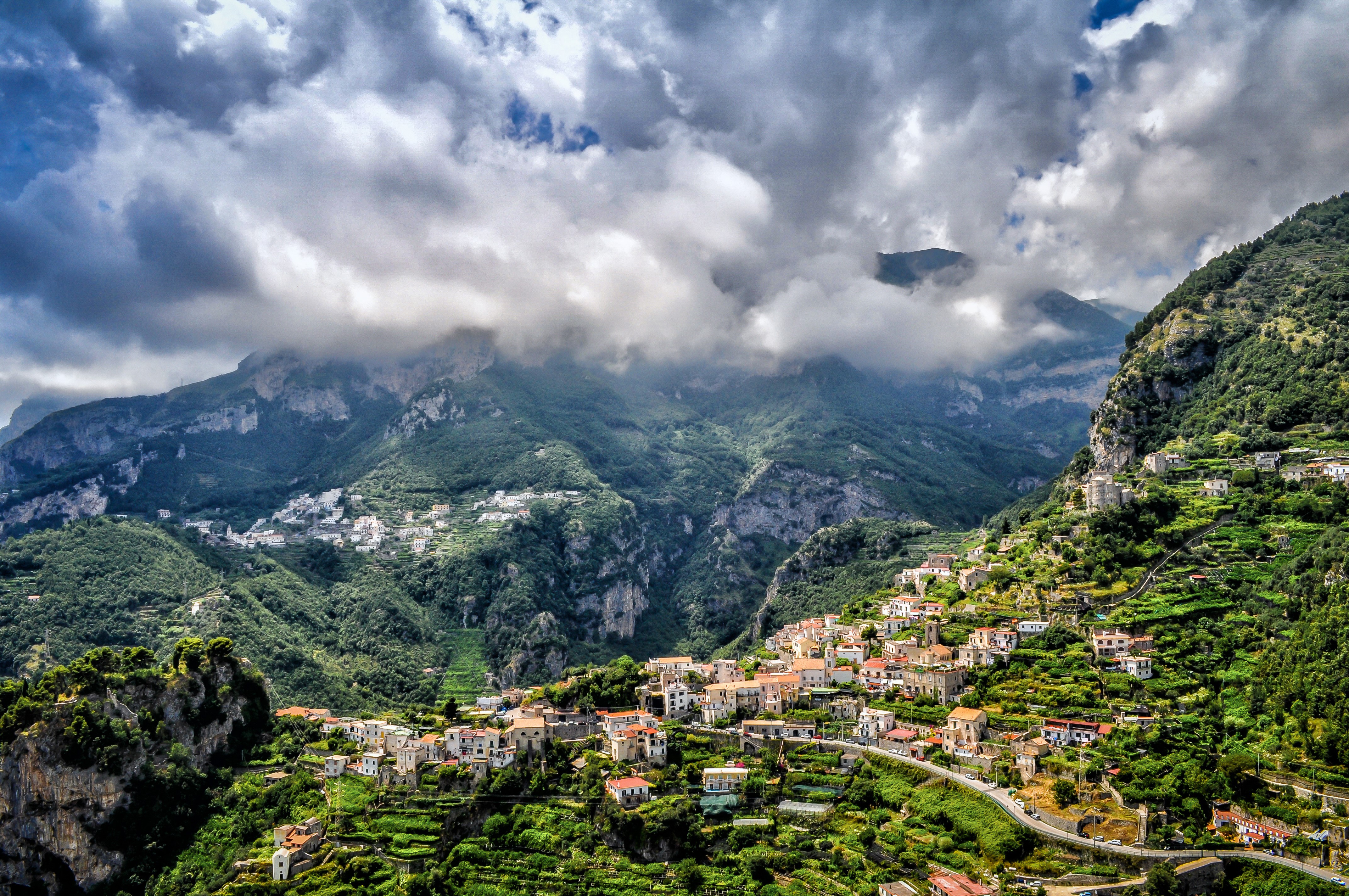 Houses on Mountainside in Amalfi, Italy HD Wallpaper