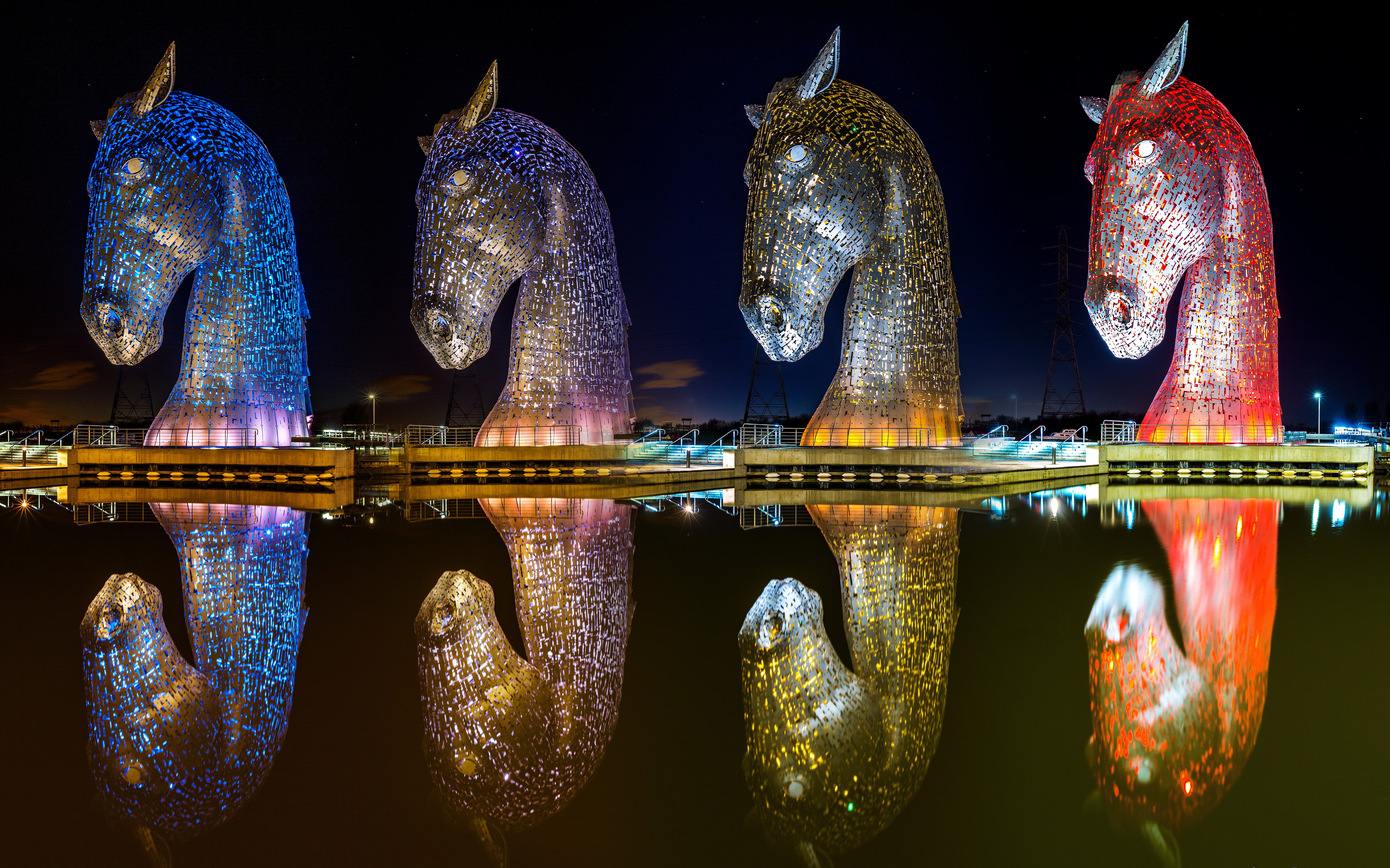 The Kelpies sculptures at night HD Wallpaper