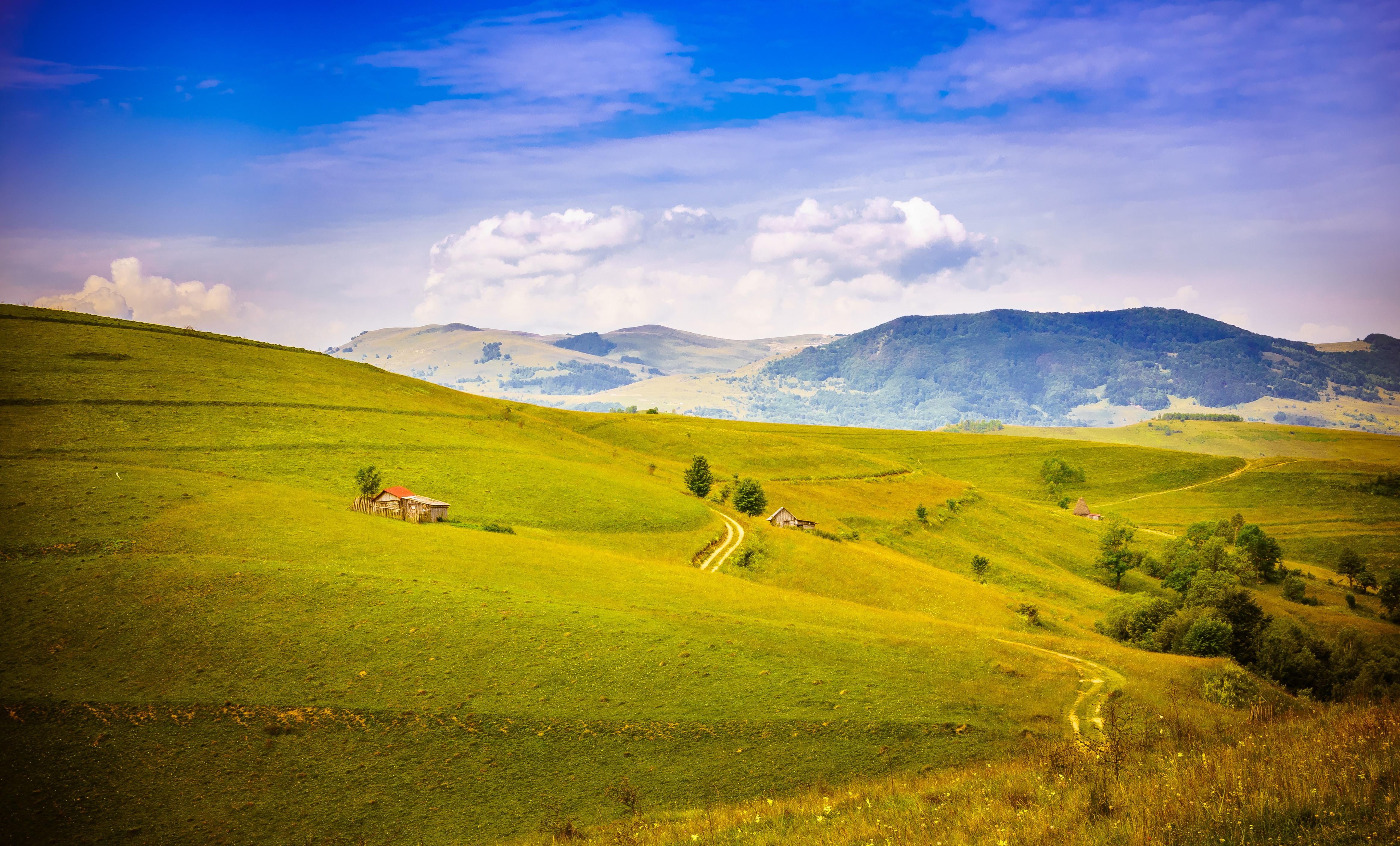 4K Romania Green Hills and Mountains HD Wallpaper