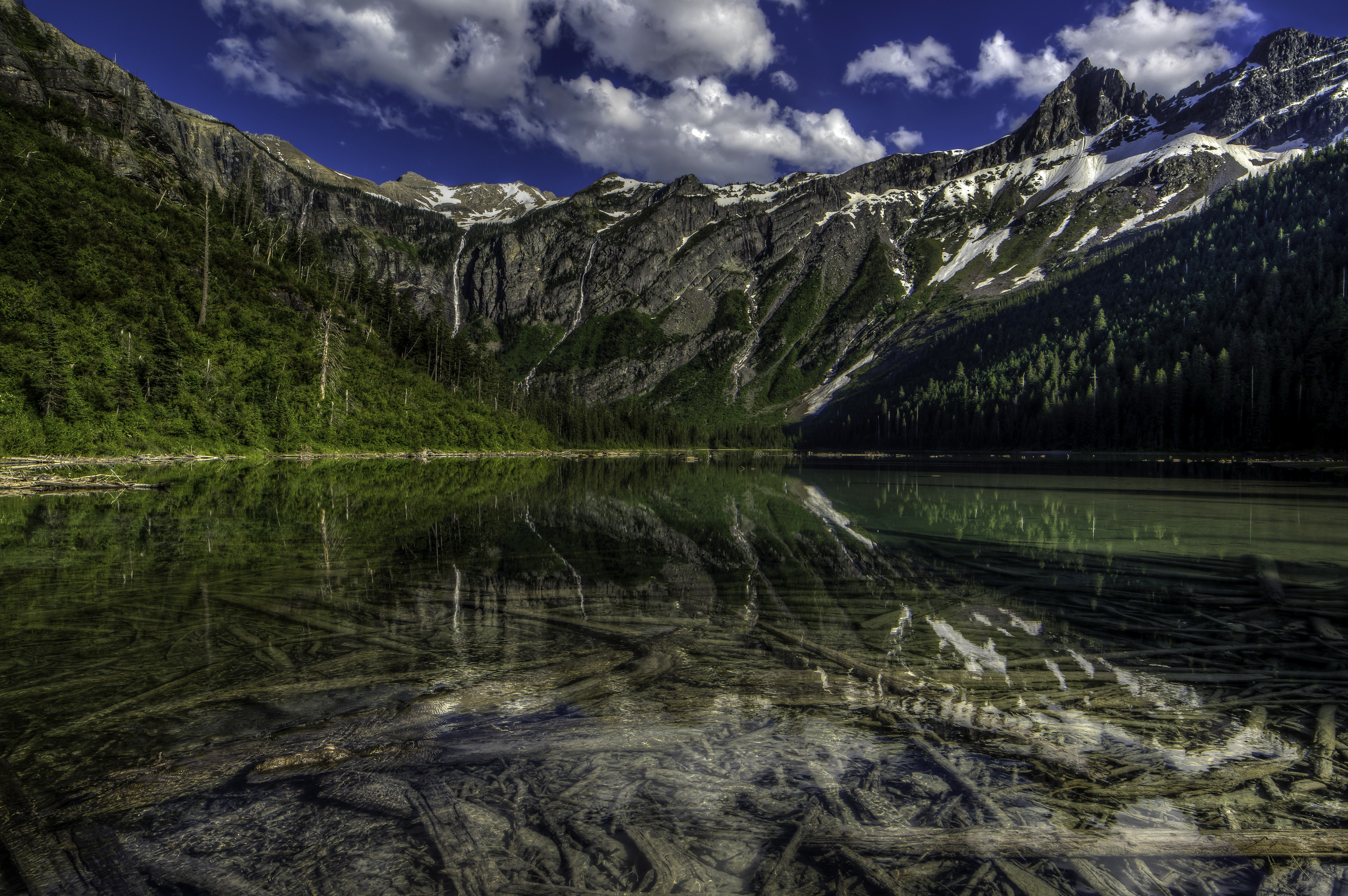 Avalanche Lake Montana USA Mountains Scenery HD Wallpaper