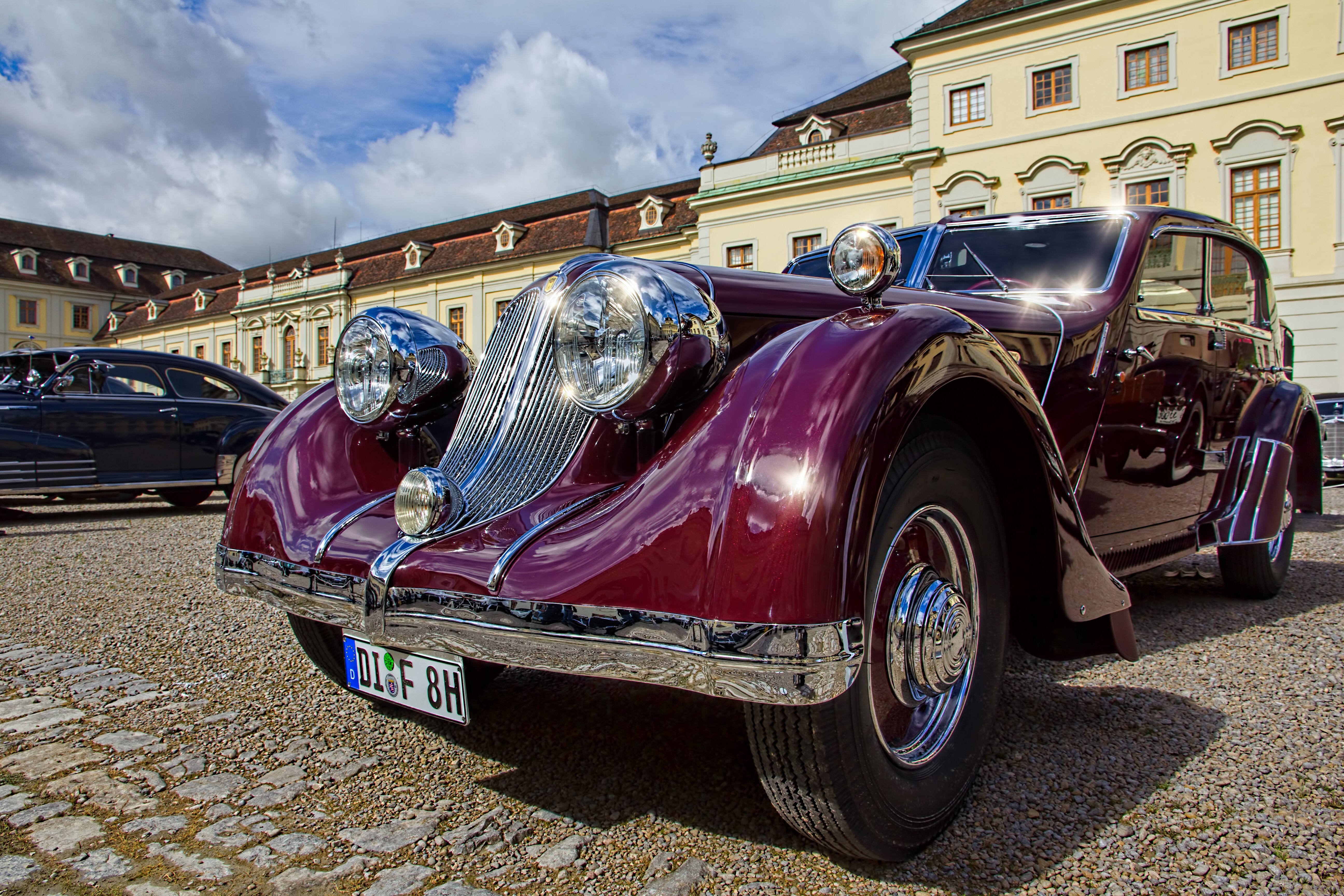 Retro Wine Color Car with Chrome Details HD Wallpaper