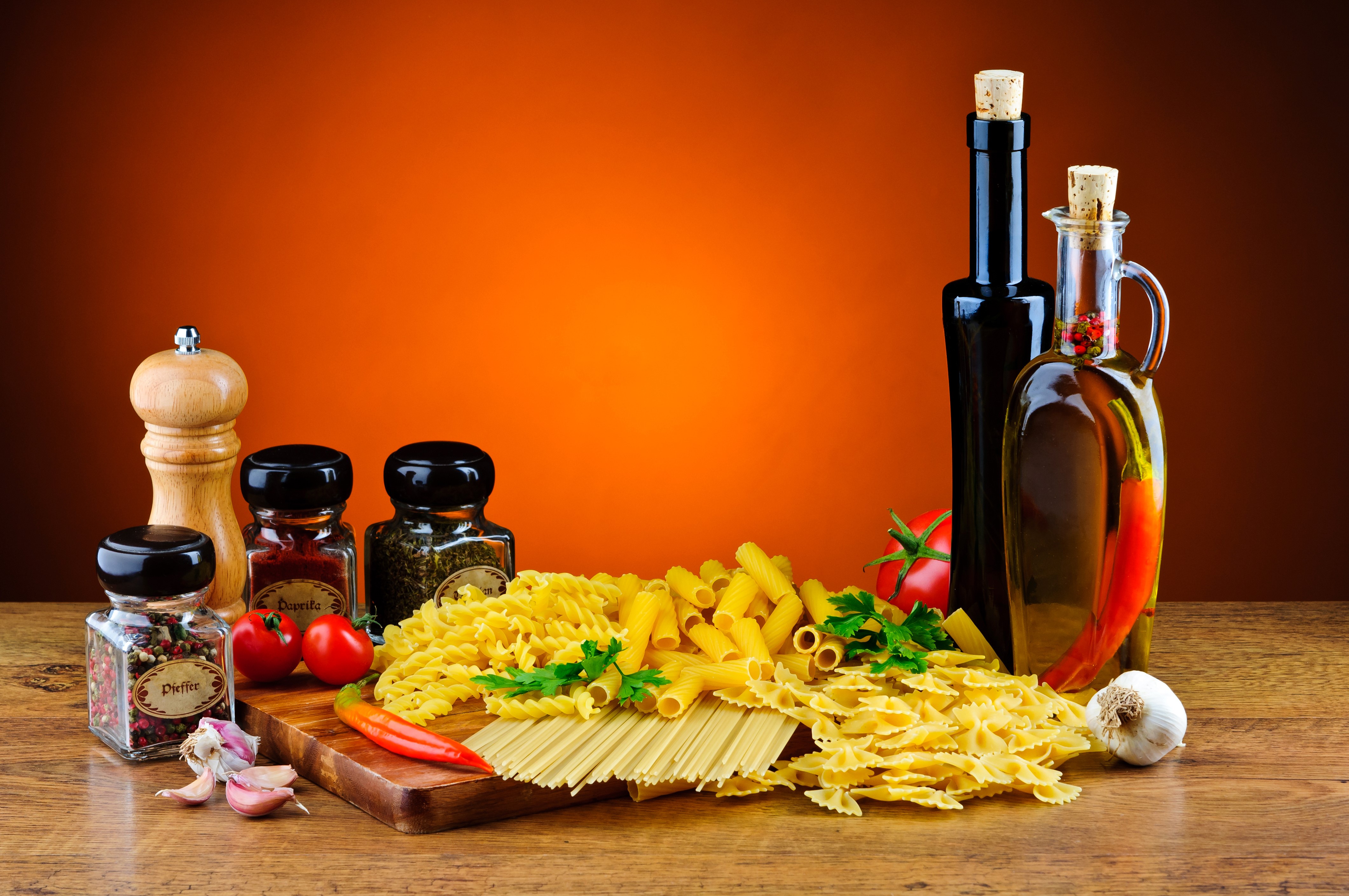 Pasta, Spices, and Olive Oil HD Wallpaper