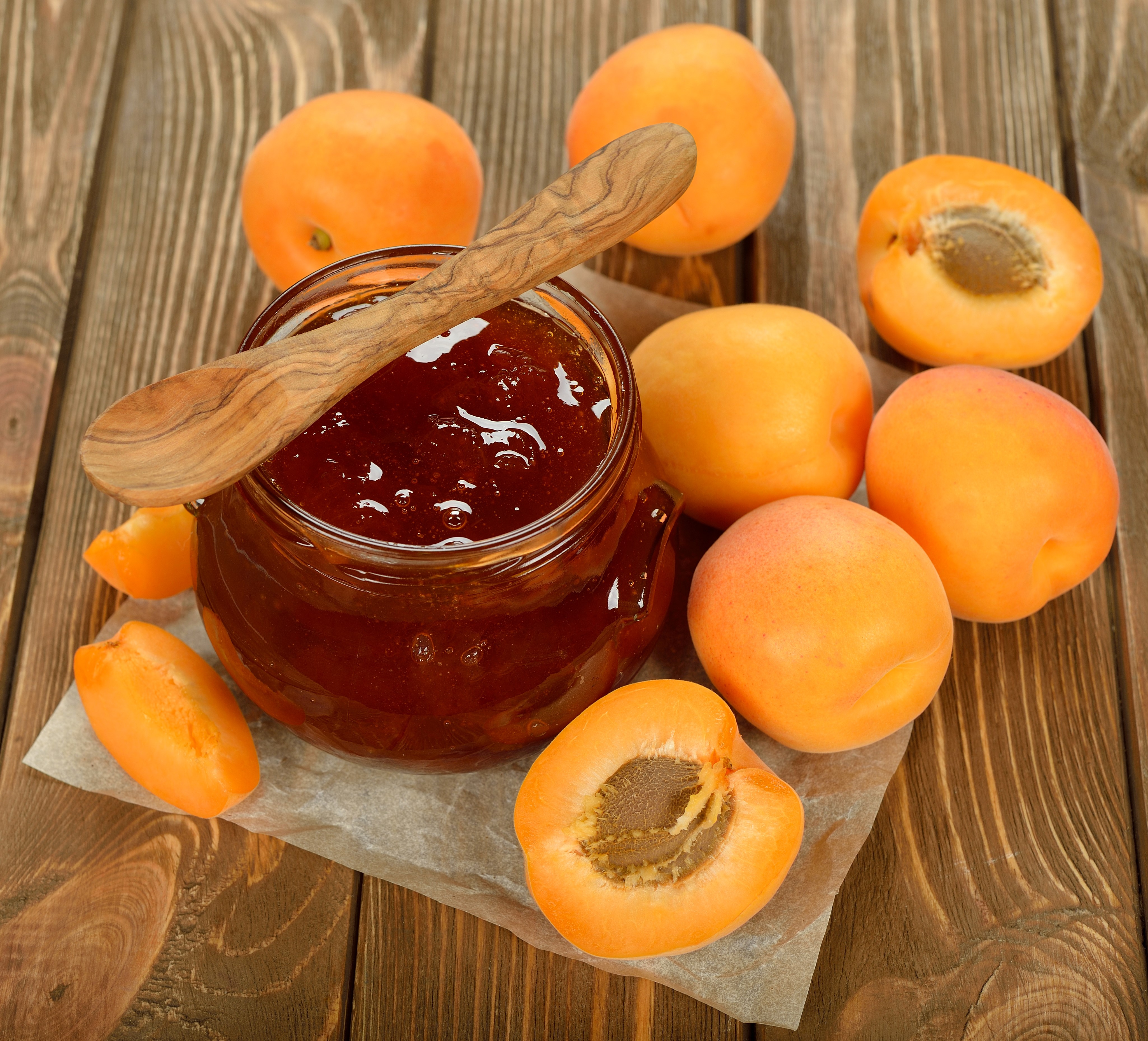 Apricot Jam in a Jar with Spoon and Apricots HD Wallpaper