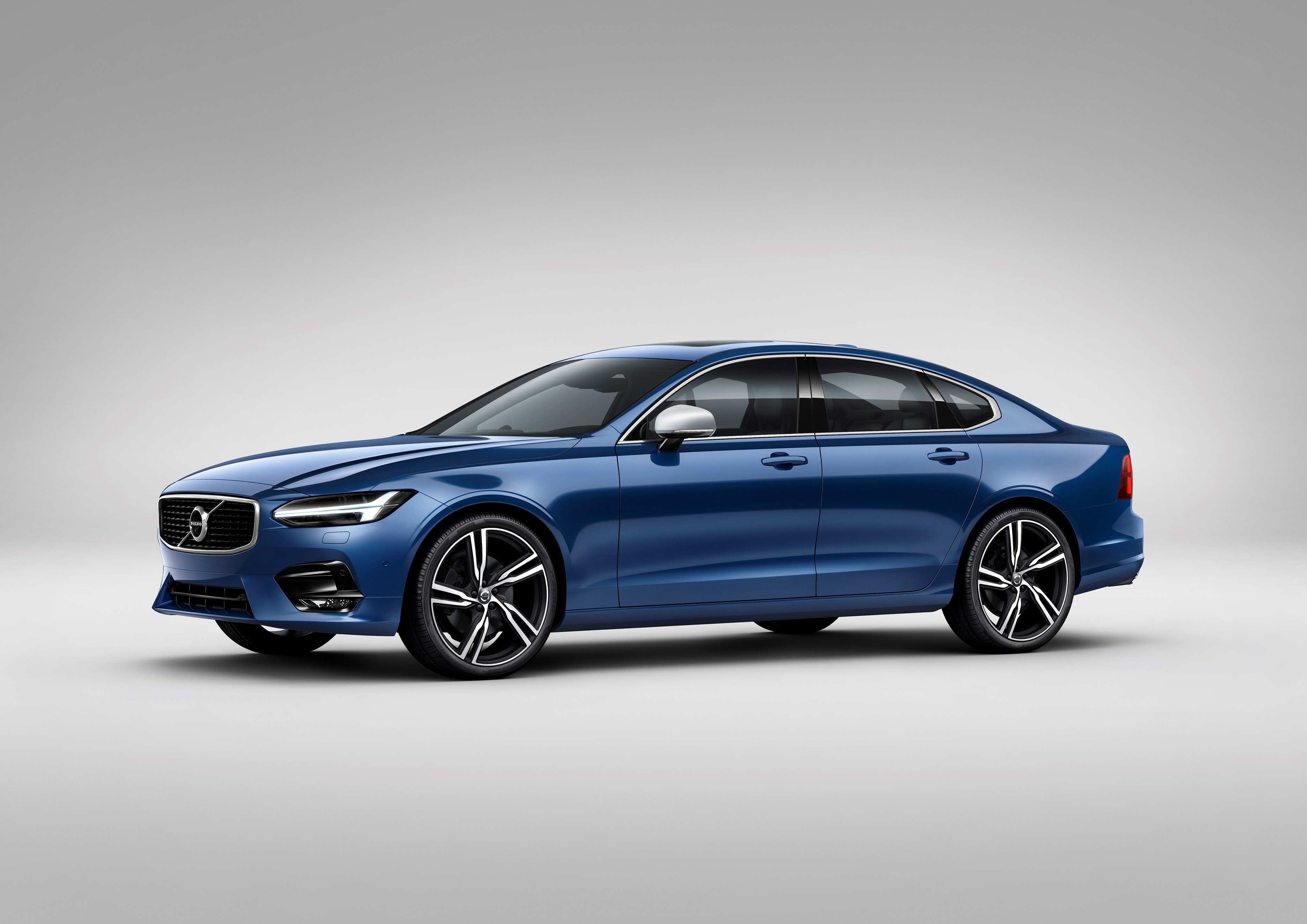 Blue Volvo S90 Sedan from the Side HD Wallpaper