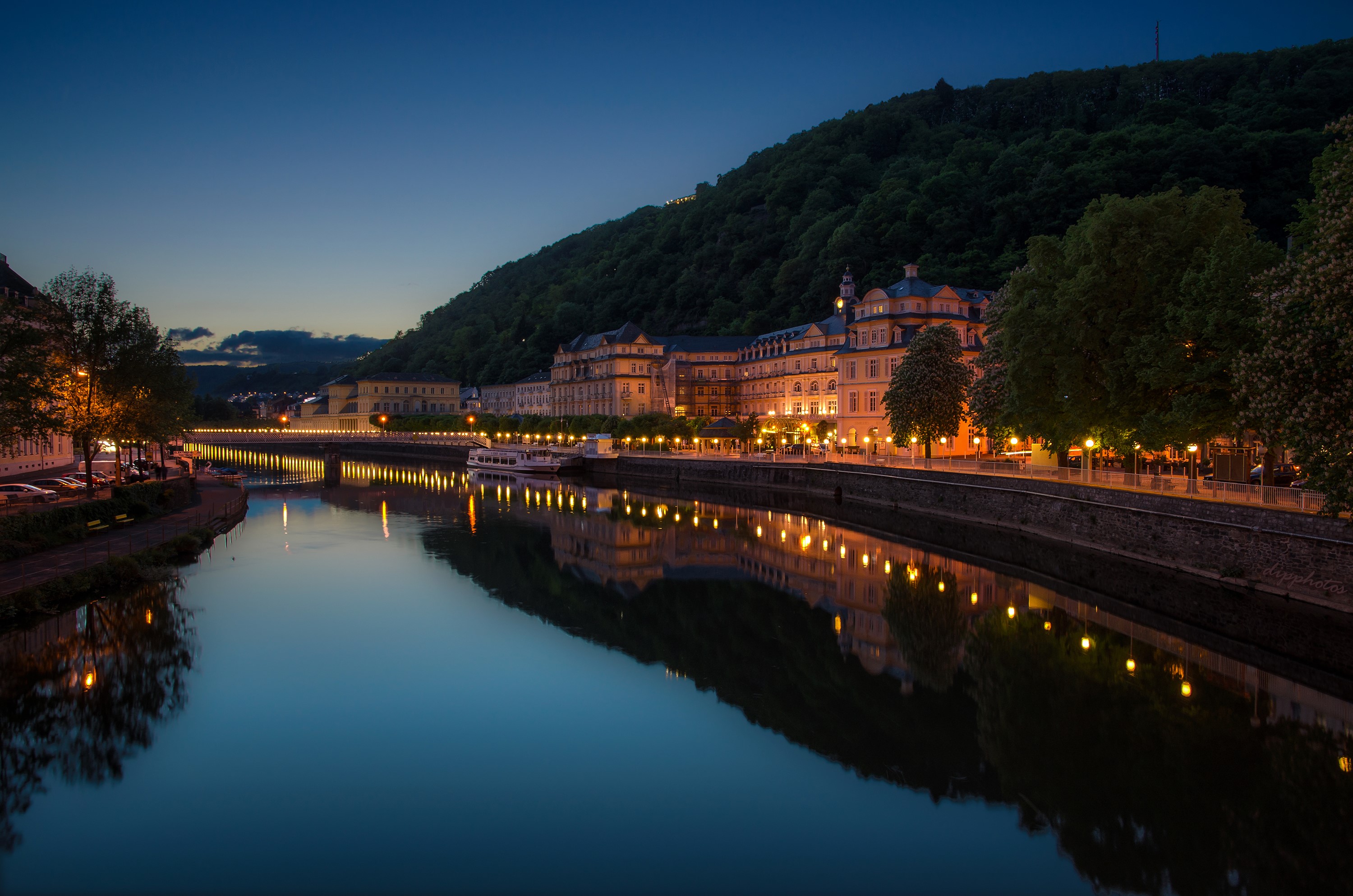 Bad Ems Germany Riverfront at Night HD Wallpaper
