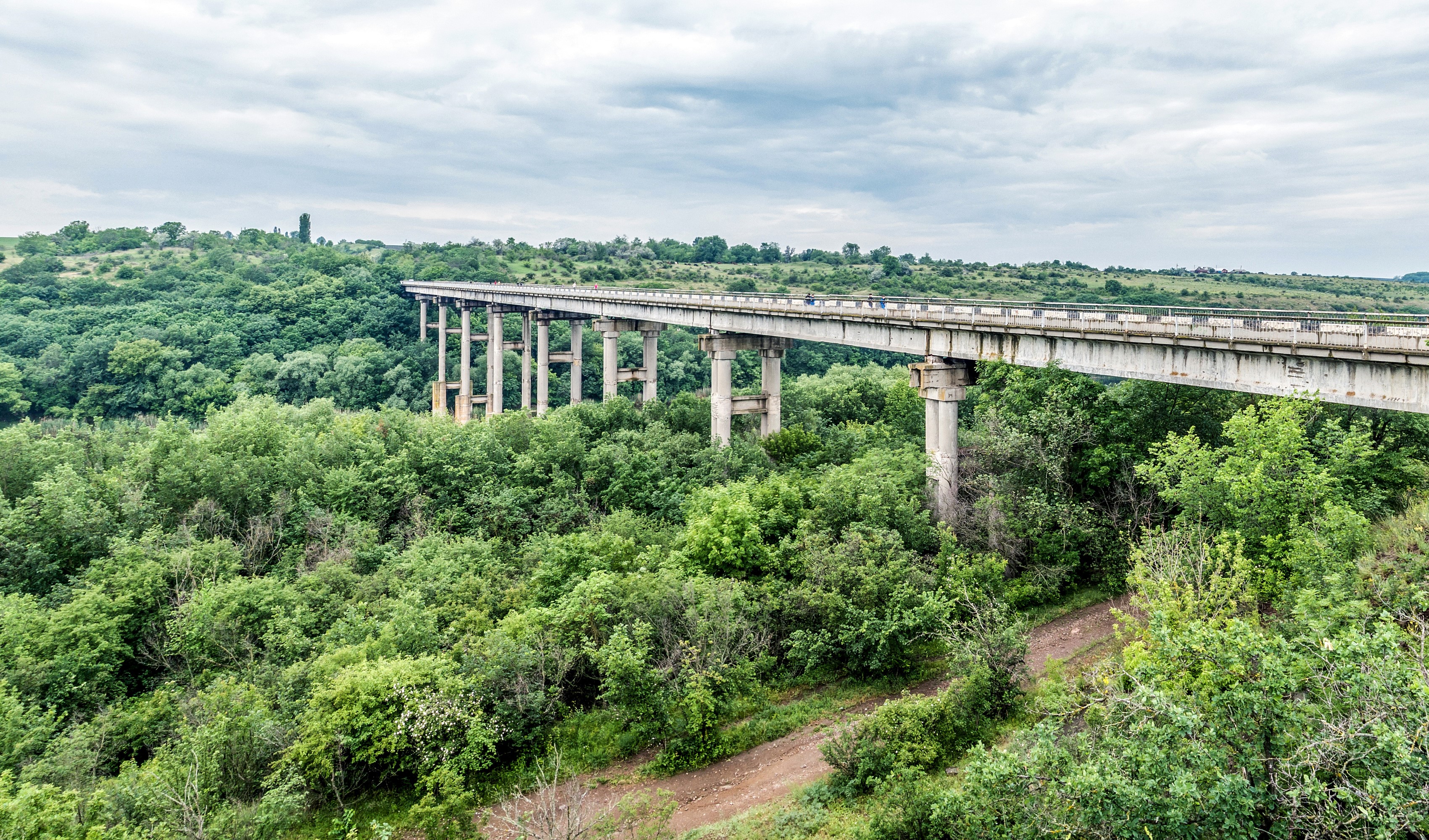 Bridge over a forest in Semenovka, Ukraine HD Wallpaper