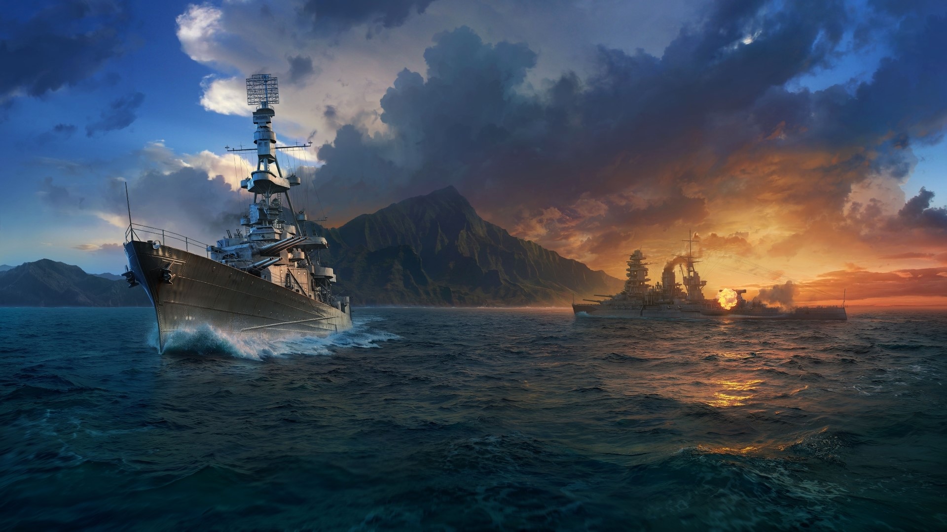 World of Warships: Battleships at Sunset HD Wallpaper