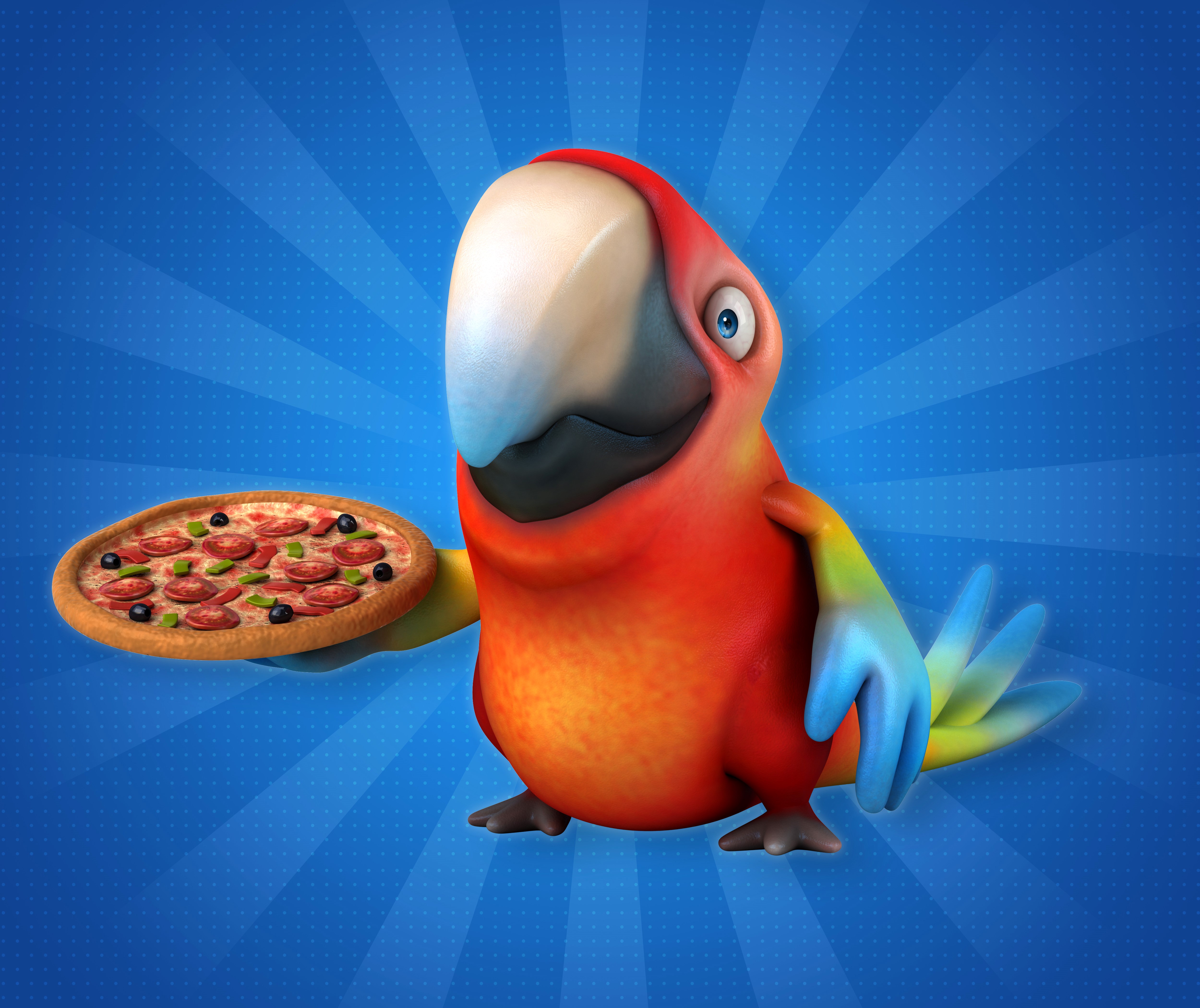 Parrot holding a pizza HD Wallpaper
