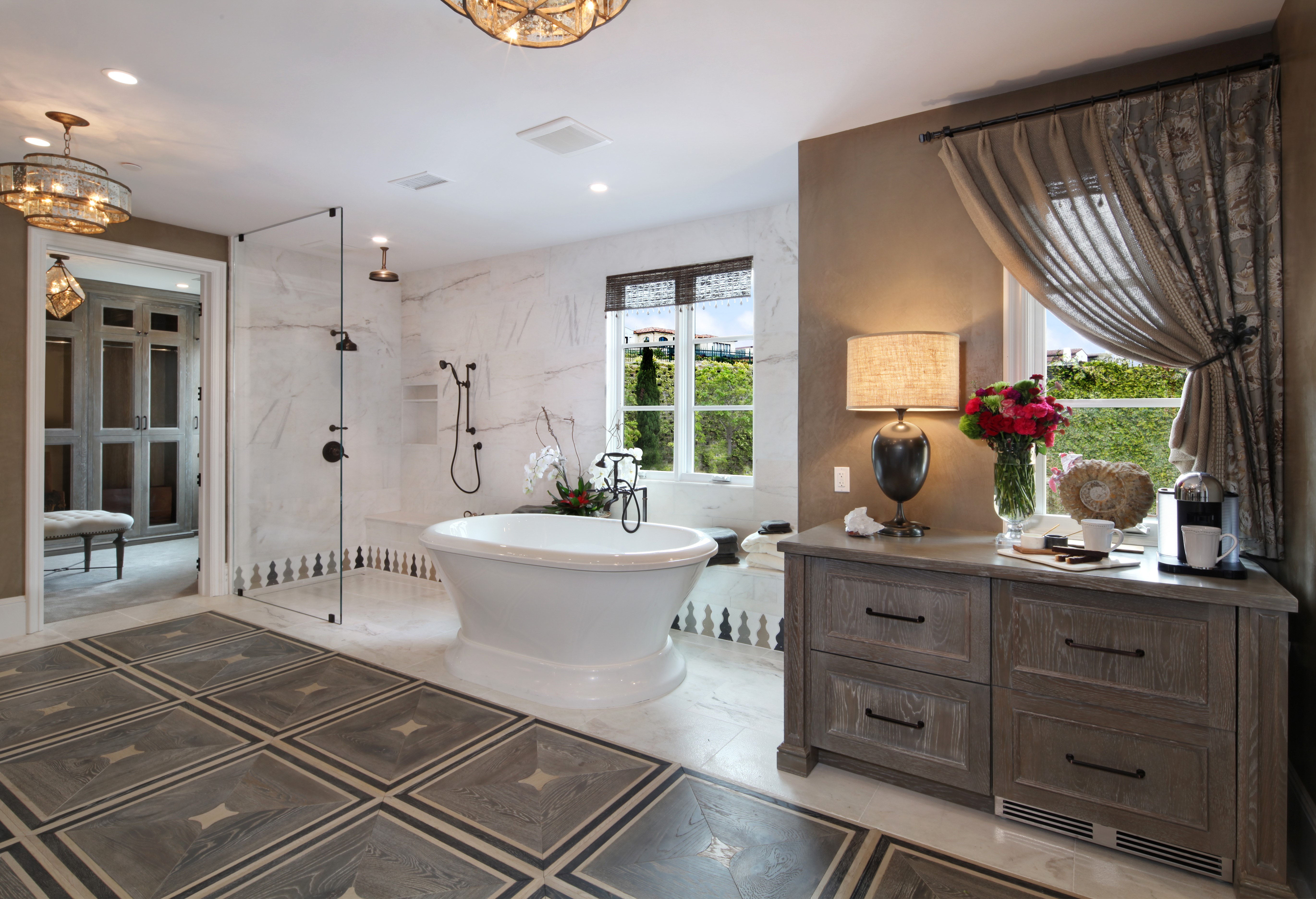 Luxury Bathroom with Freestanding Tub and Walk-in Shower HD Wallpaper