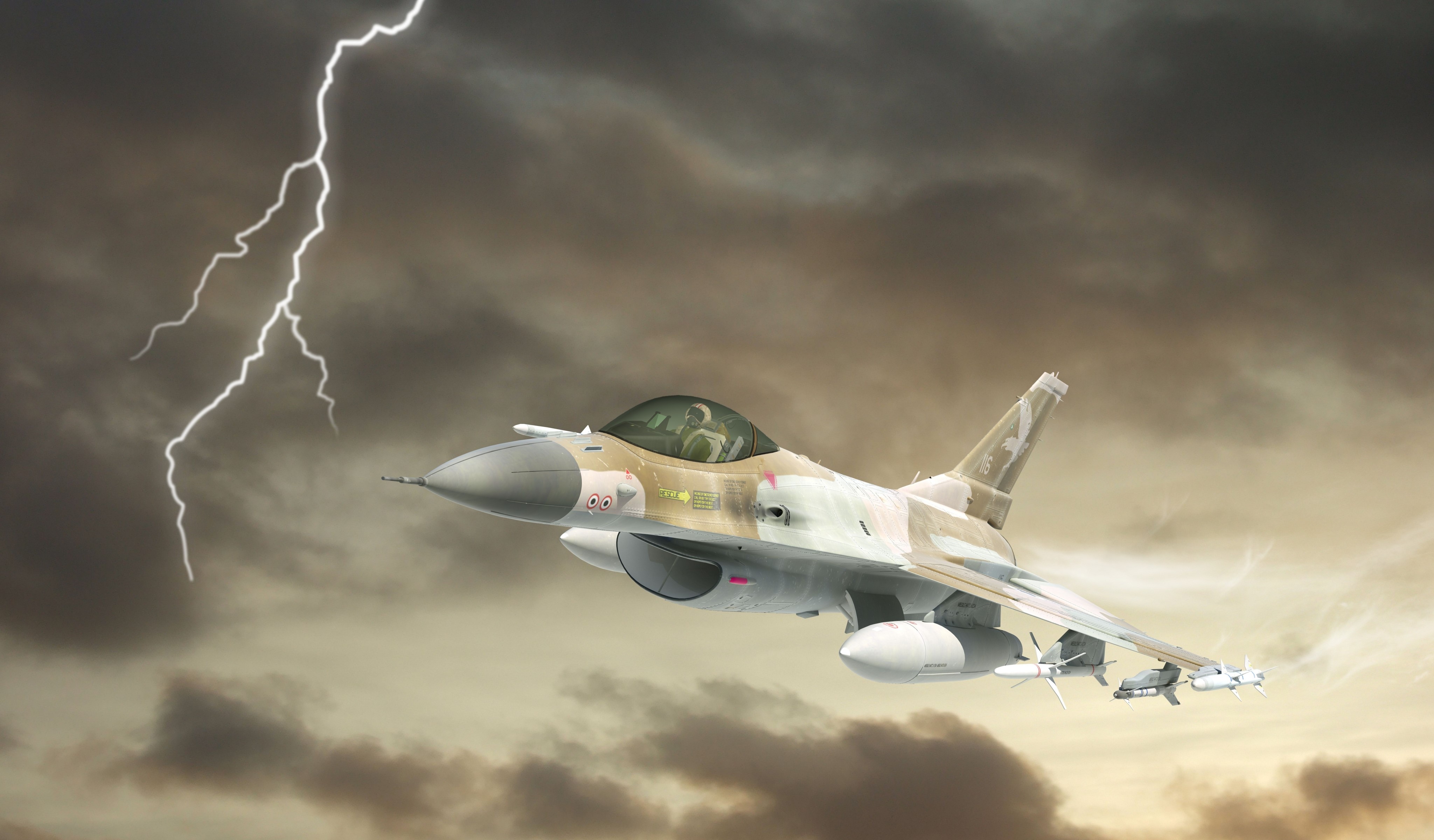 F-16 Fighting Falcon in a thunderstorm HD Wallpaper
