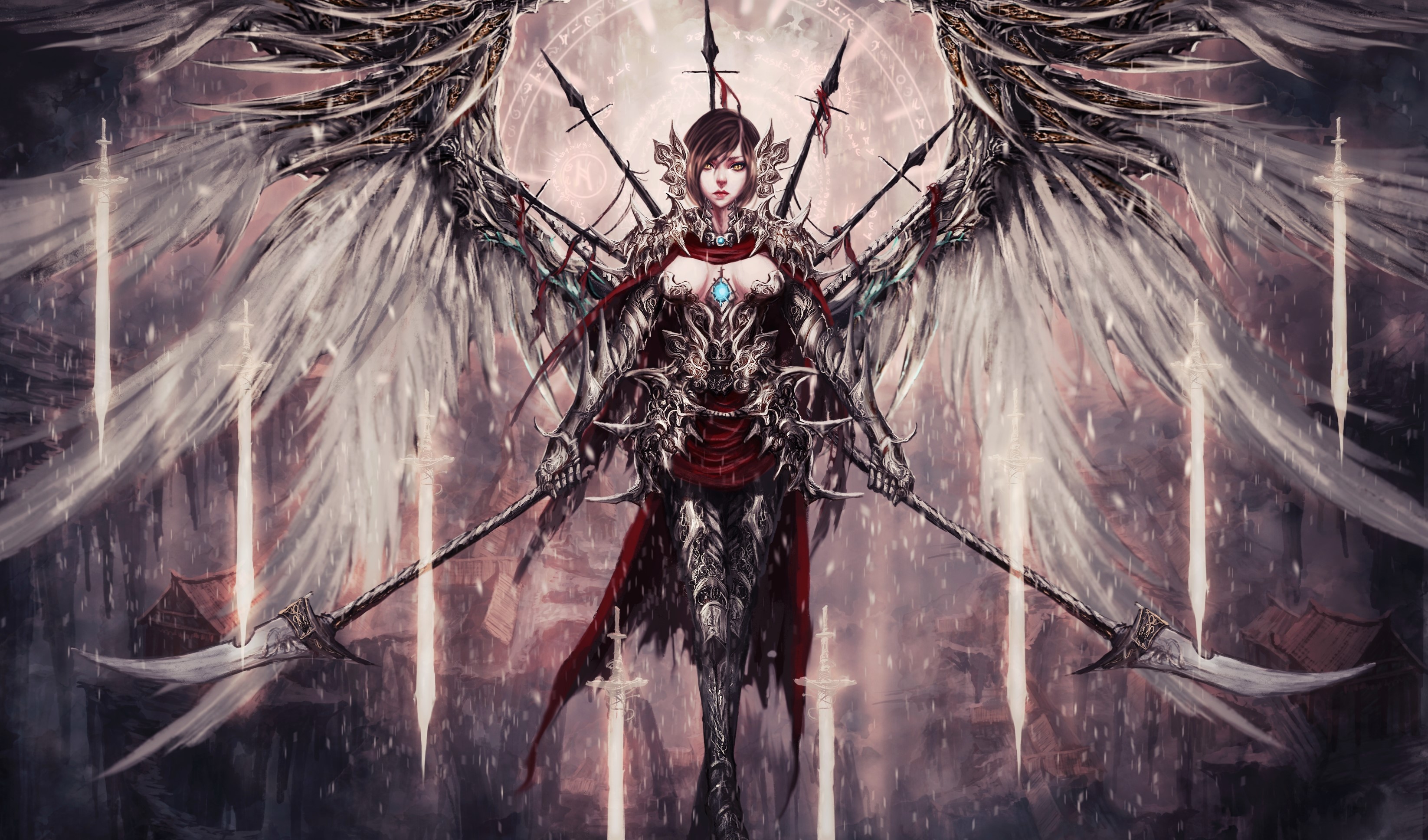 Angel warrior with wings and spears HD Wallpaper