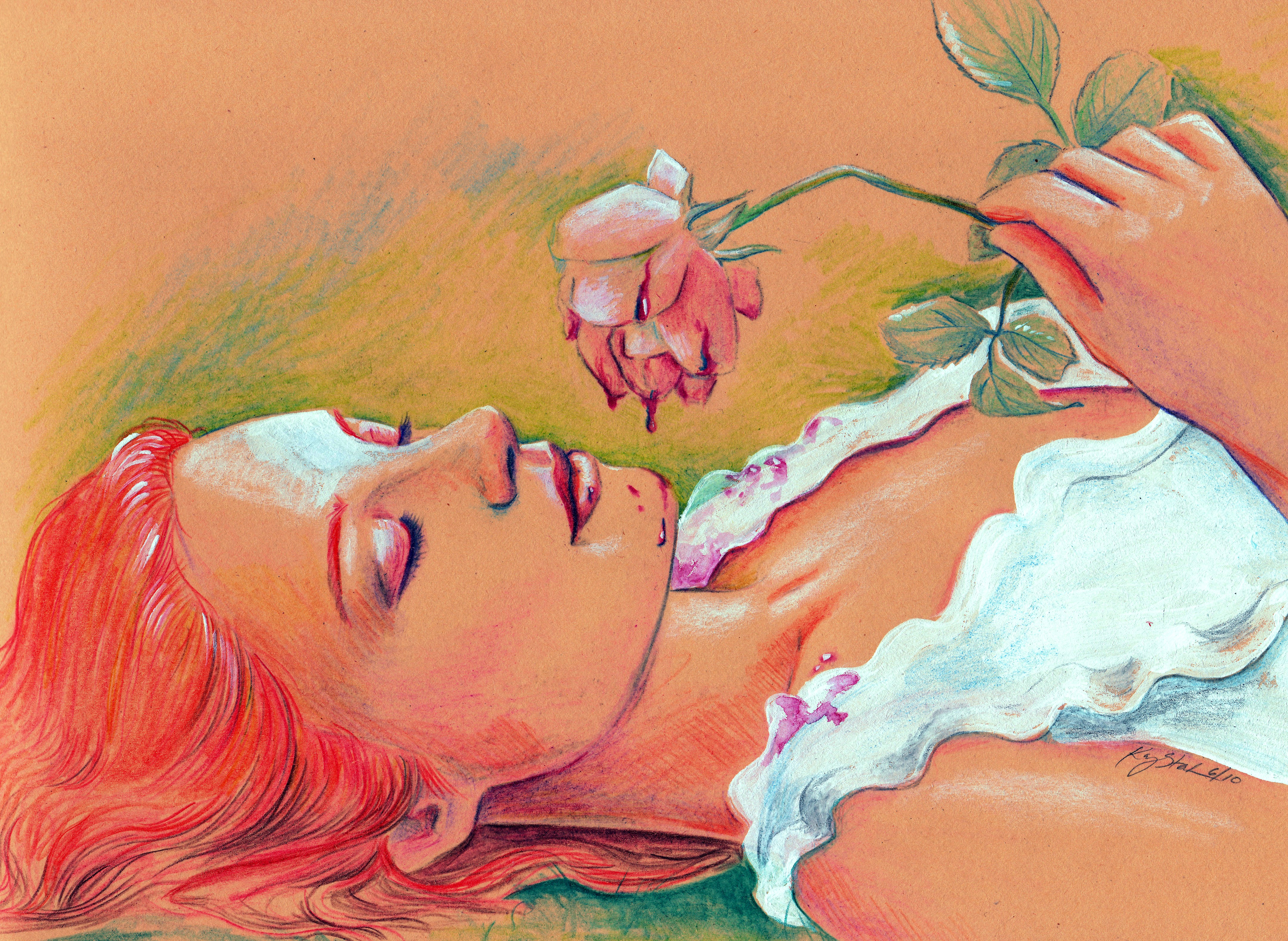 Painting of a Redhead Girl with a Rose HD Wallpaper