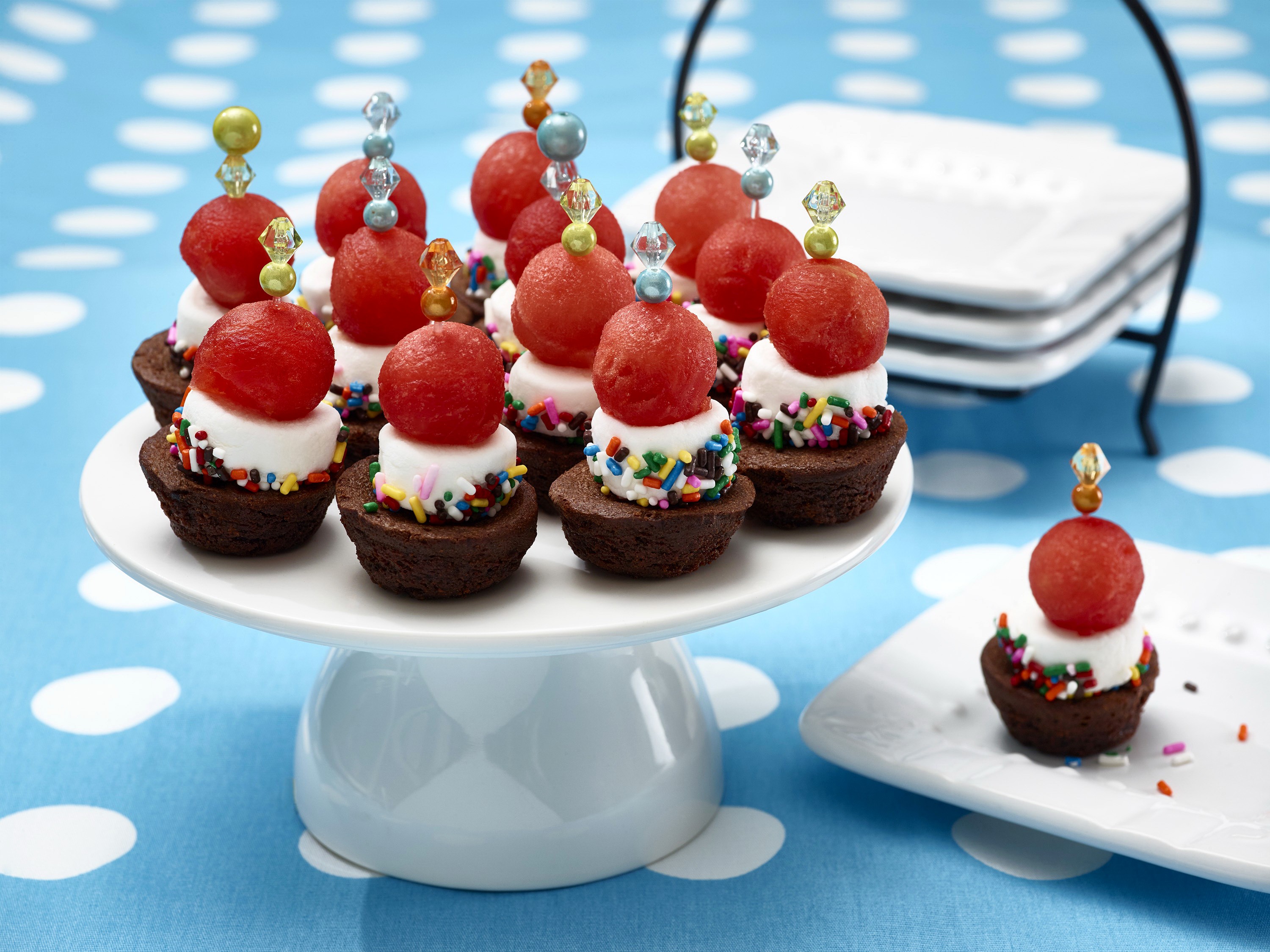 Mini Brownie Bites with Watermelon and Marshmallow Topping HD Wallpaper