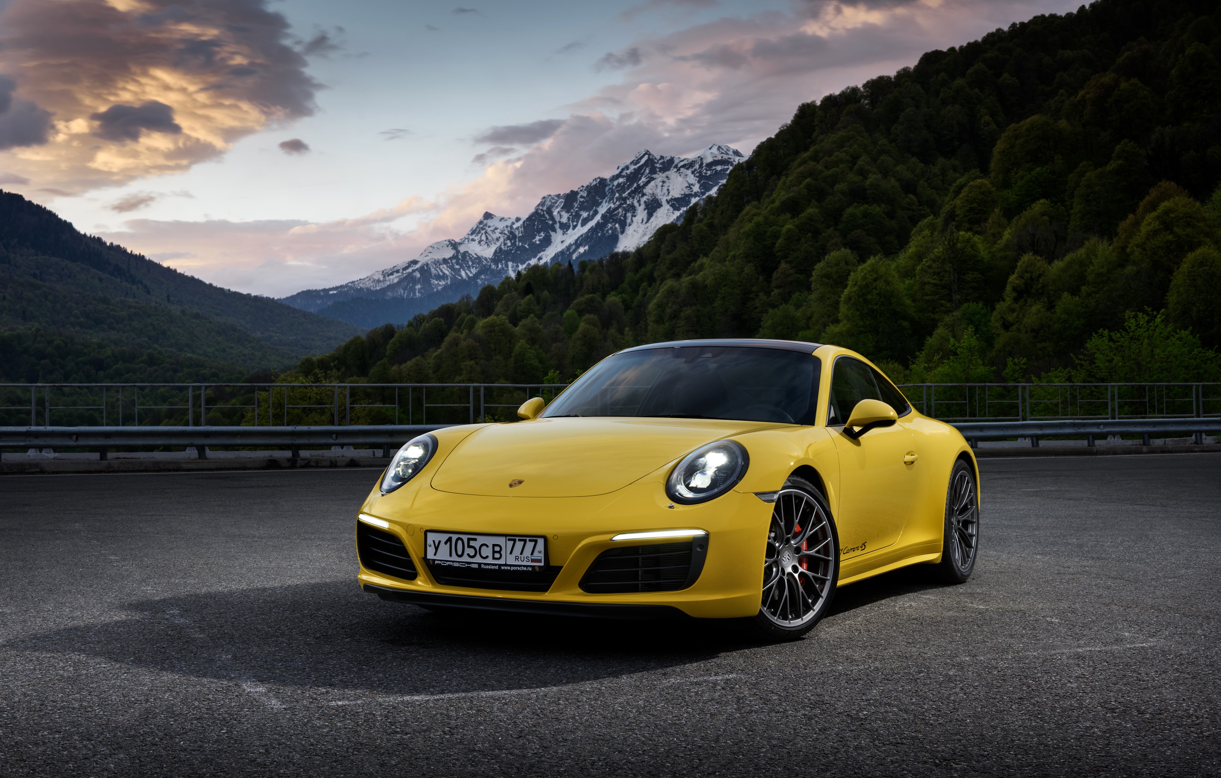 Yellow Porsche 911 Carrera 4S Coupe in Mountains HD Wallpaper